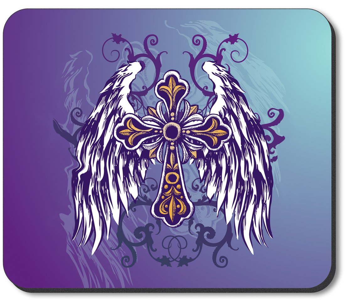 Art Plates Brand Mouse Pad with Winged Cross Design - Non-Slip Gaming & Office Desk Mat for PC, Laptop, Computer Workstation (Home & Office Use)