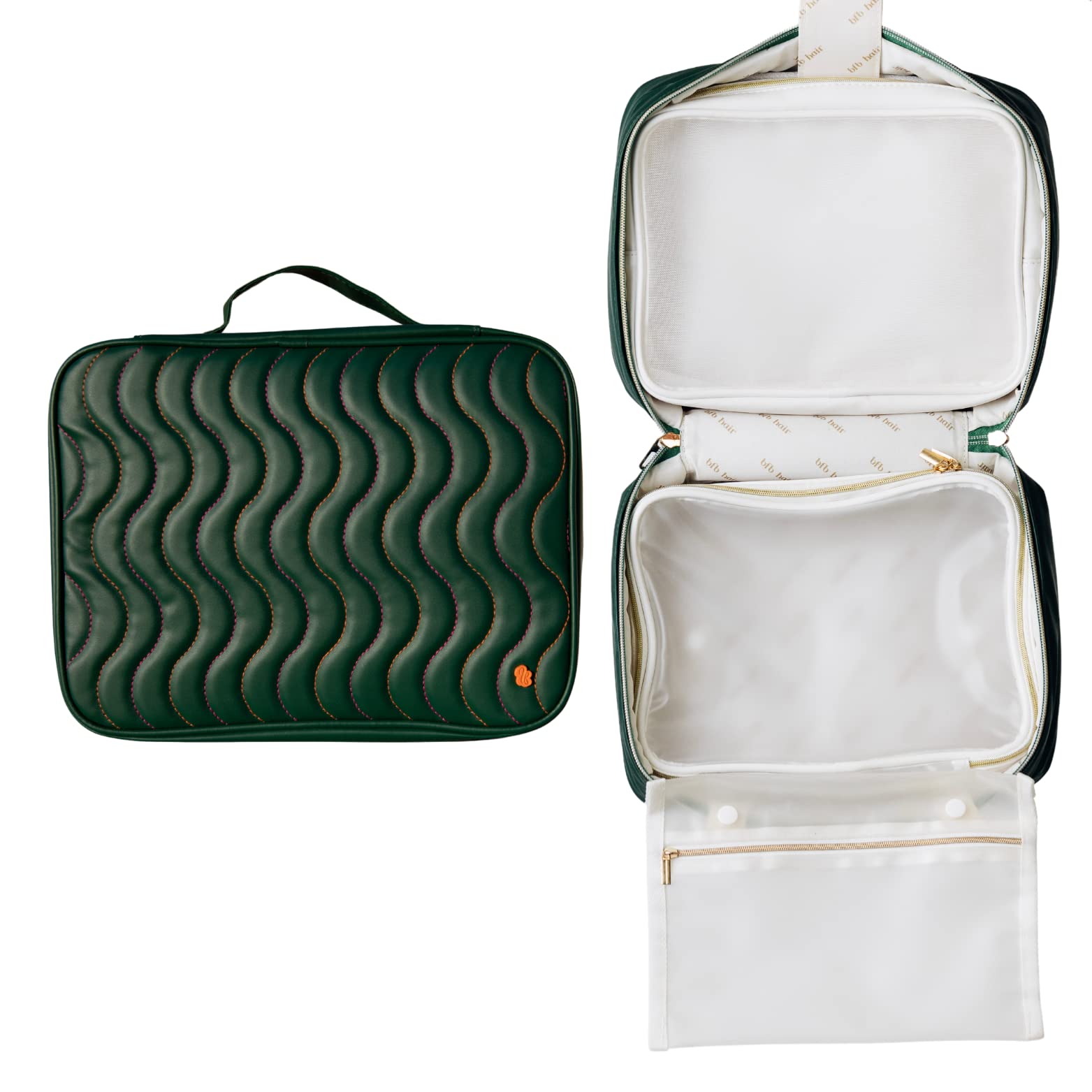 BFB Everywhere Hanging Toiletry Bag - Water-resistant Travel Cosmetic Organizer for Makeup, Shampoo & Full-Sized Toiletries (Green) | Perfect for Air Travel, Camping & Gym Essentials