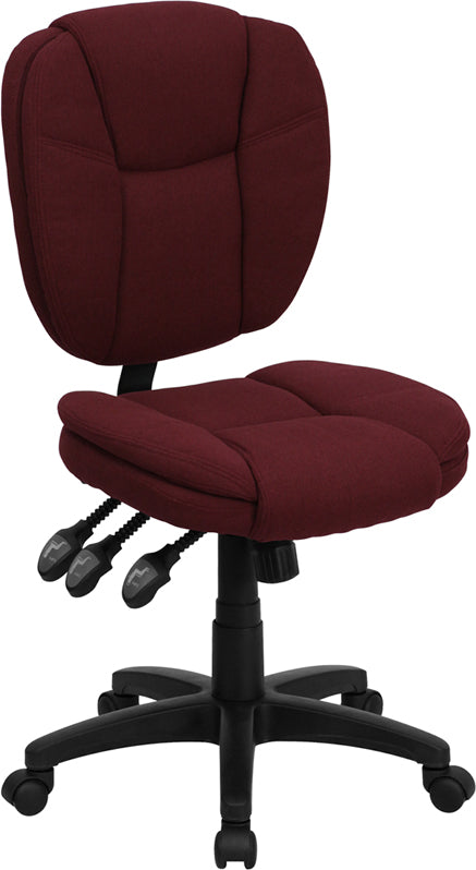 FLASH Caroline Mid Back Burgundy Fabric Ergonomic Office Chair with Lumbar Support - Adjustable Swivel Task Chair with Pillow Top Cushioning for Home Office, Gaming & Workspace Comfort