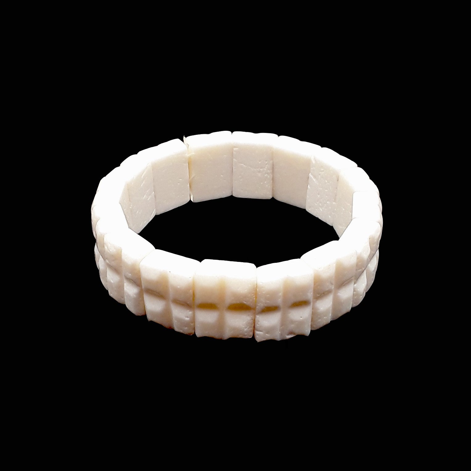 Carved Shell Double Drill Bracelet - Rectangle Faceted 14x18mm Beads - 7.5'' Adjustable Length - Boho Beach Jewelry for Women - Perfect for Summer Vacations, Weddings & Festival Outfits