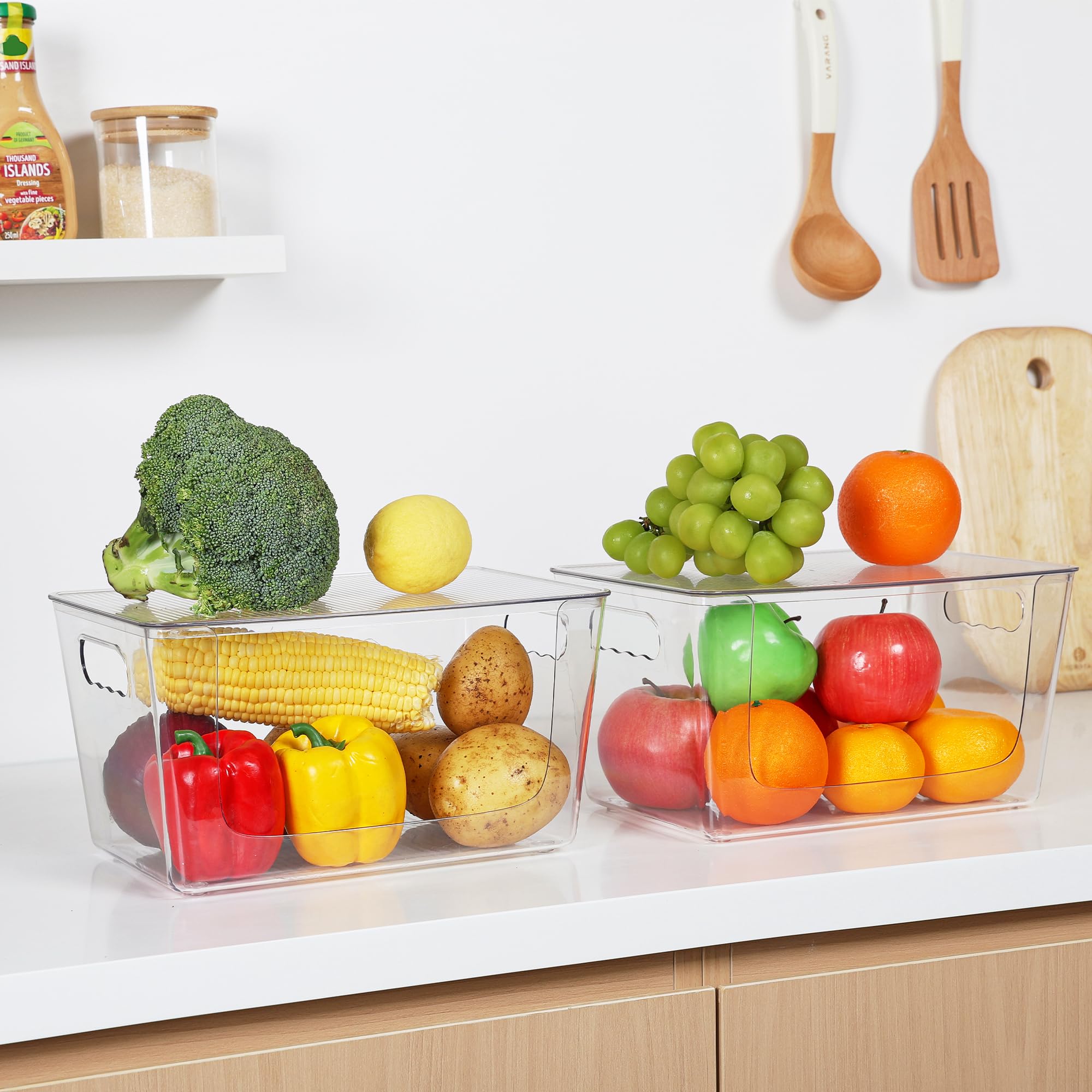 Vtopmart 6-Pack Clear Plastic Storage Bins with Lids - Large Stackable Organizer Containers with Handles for Pantry, Kitchen, Bathroom & Cabinet Organization - Perfect for Food Storage, Toy Organization & Home Decluttering