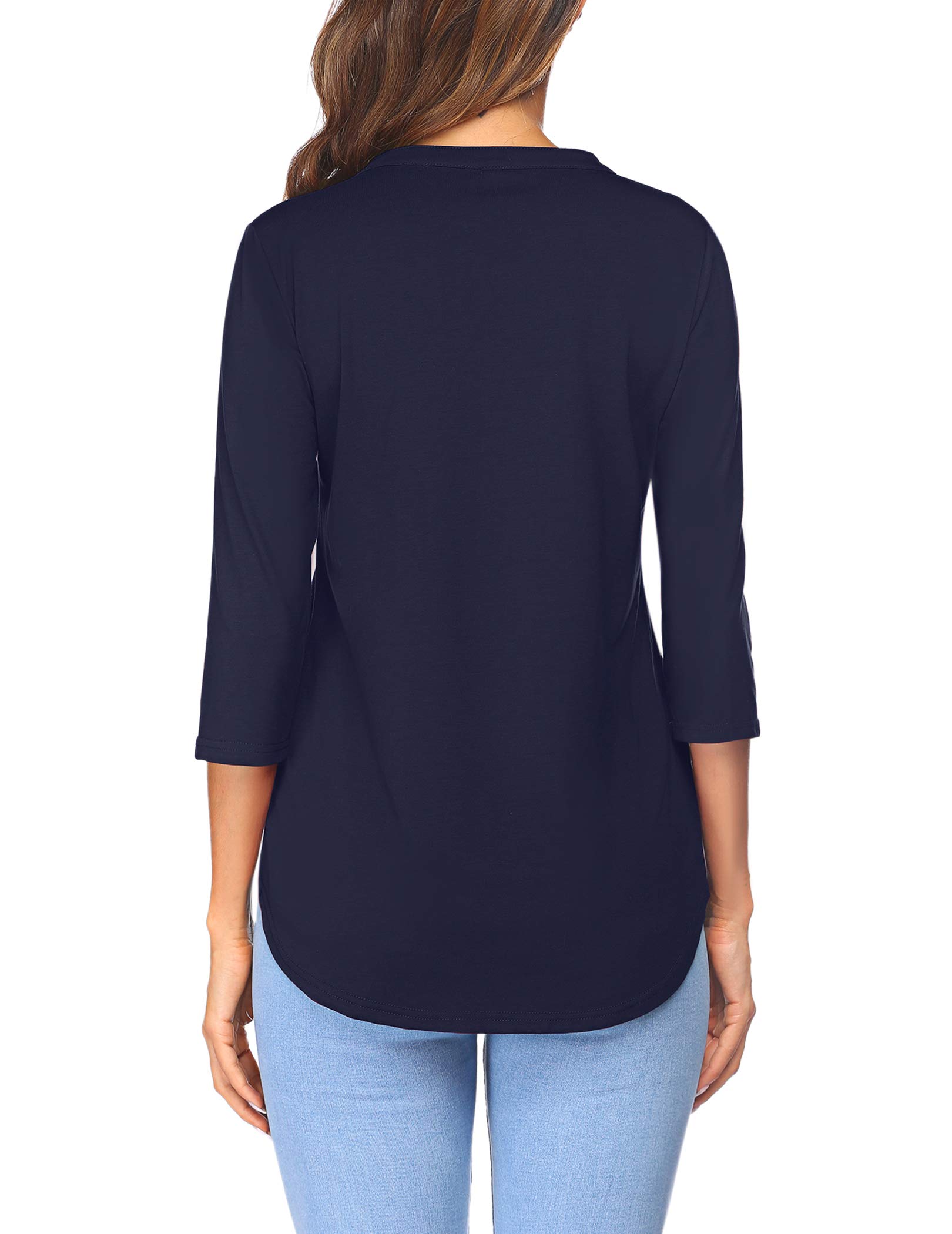 Sherosa Women's 3/4 Sleeve V-Neck Henley Blouse - Casual Work Tops for Office, Business & Everyday Wear | Soft Comfortable Shirts for Women