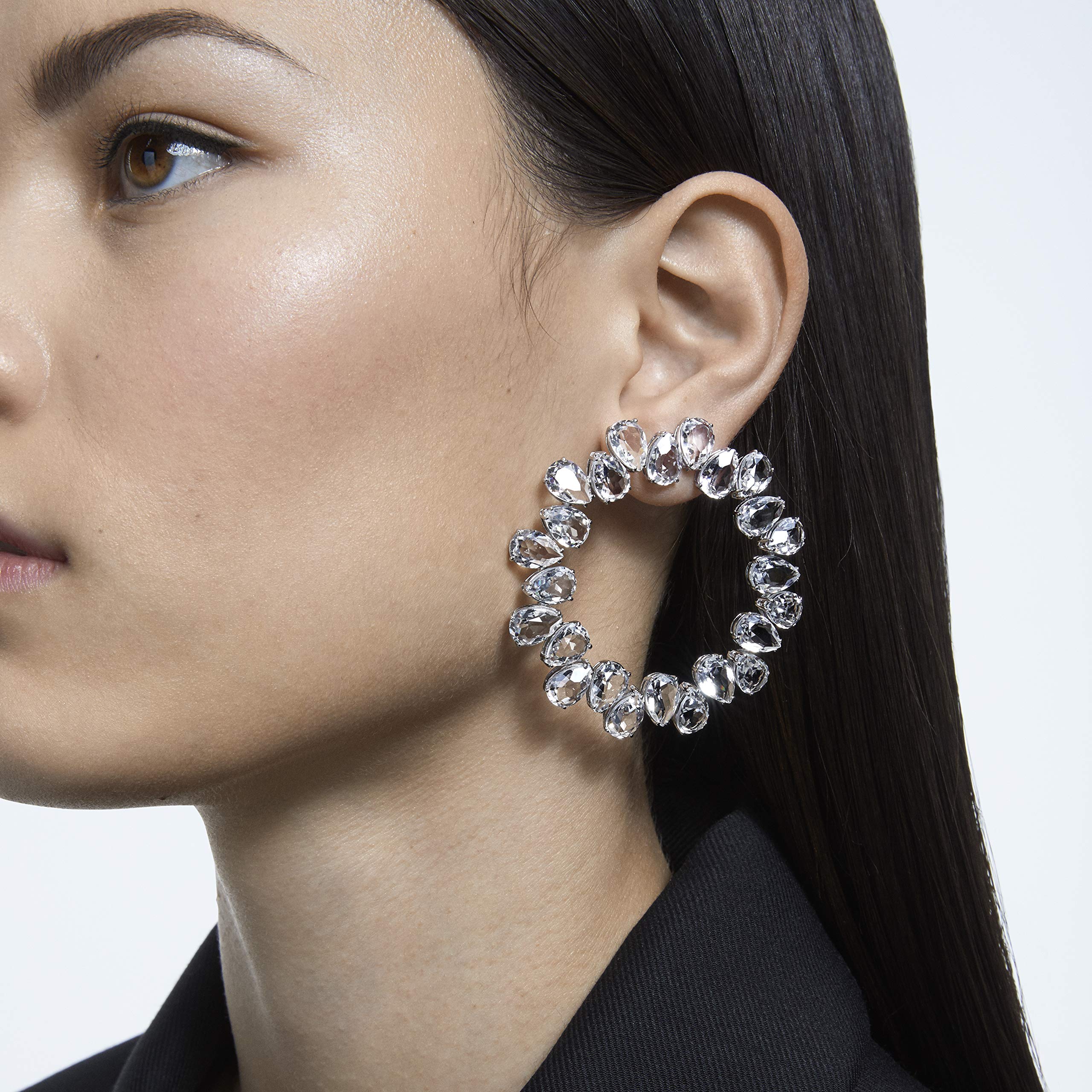 Swarovski Millenia Pierced Hoop Earrings - Rhodium Plated with Clear Crystals | Elegant Jewelry for Women, Perfect for Parties, Weddings & Special Occasions
