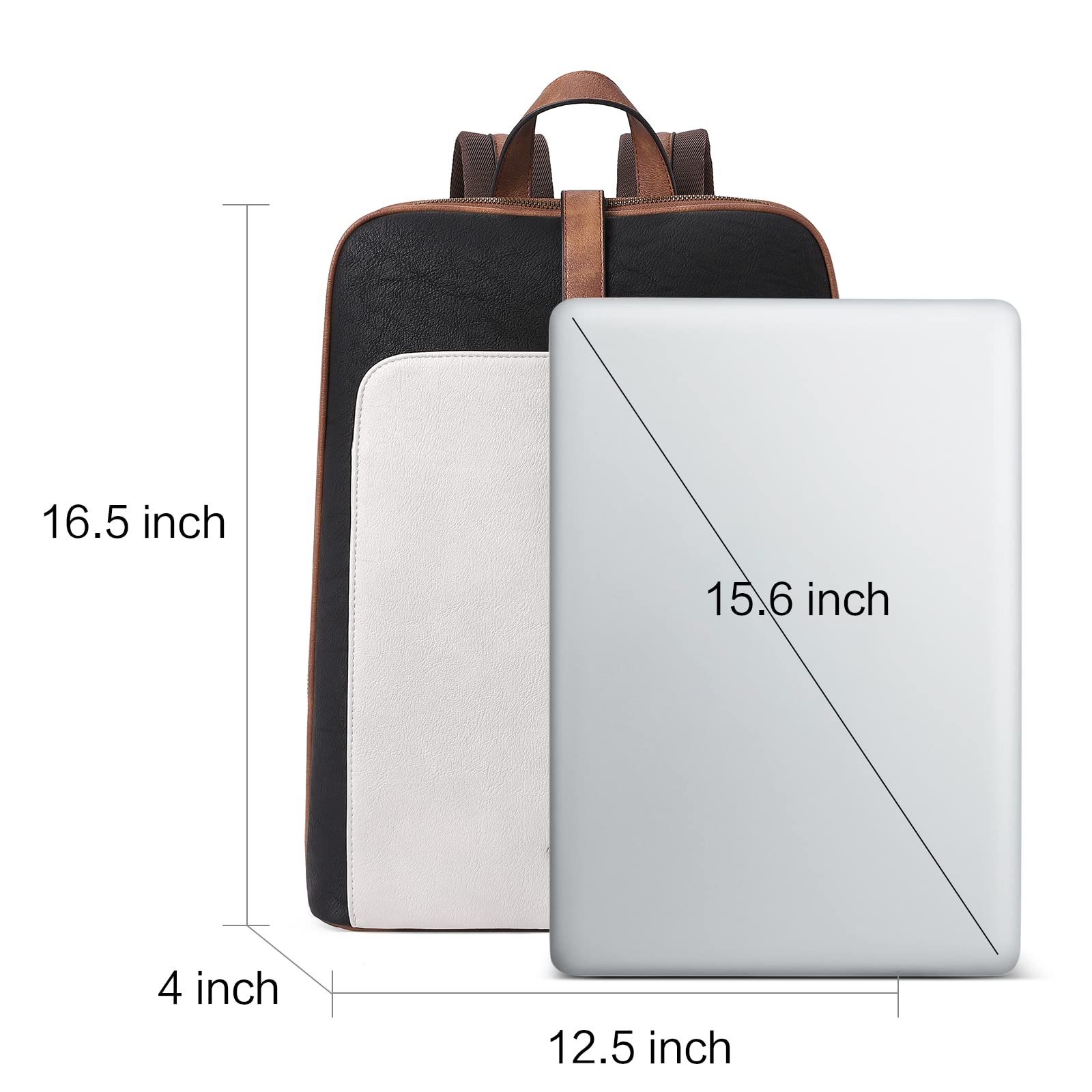 CLUCI Genuine Leather Backpack for Women - 15.6 Inch Laptop Backpack, Stylish Work & Travel Purse, Water-Resistant Daypack (Black/Off-White Brown) - Perfect for Office Commute, College & Business Trips