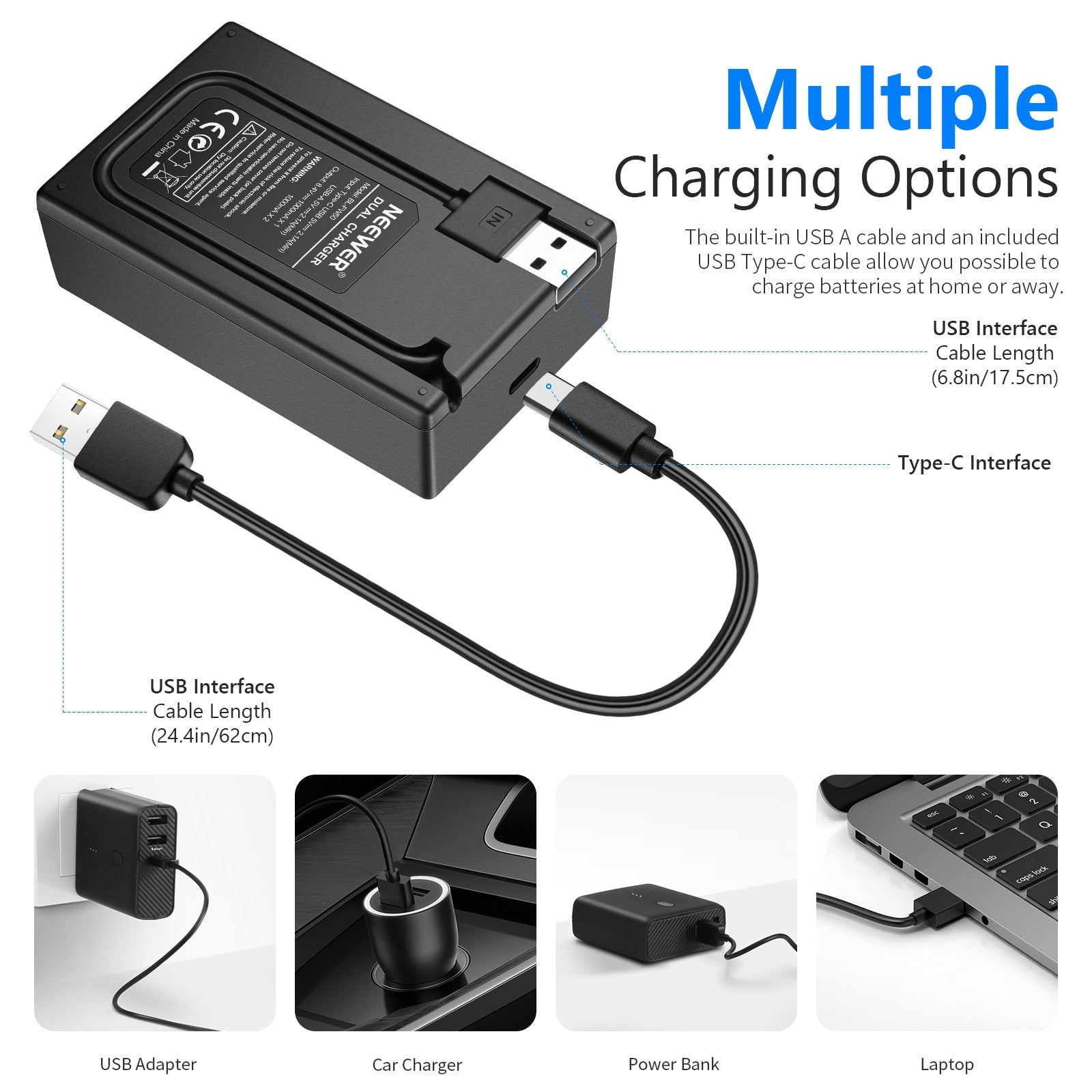 NEEWER Upgraded NP-FZ100 Replacement Battery & Dual USB Charger for Sony A7 III A7R III A9 - Perfect for Photography, Videography & Travel