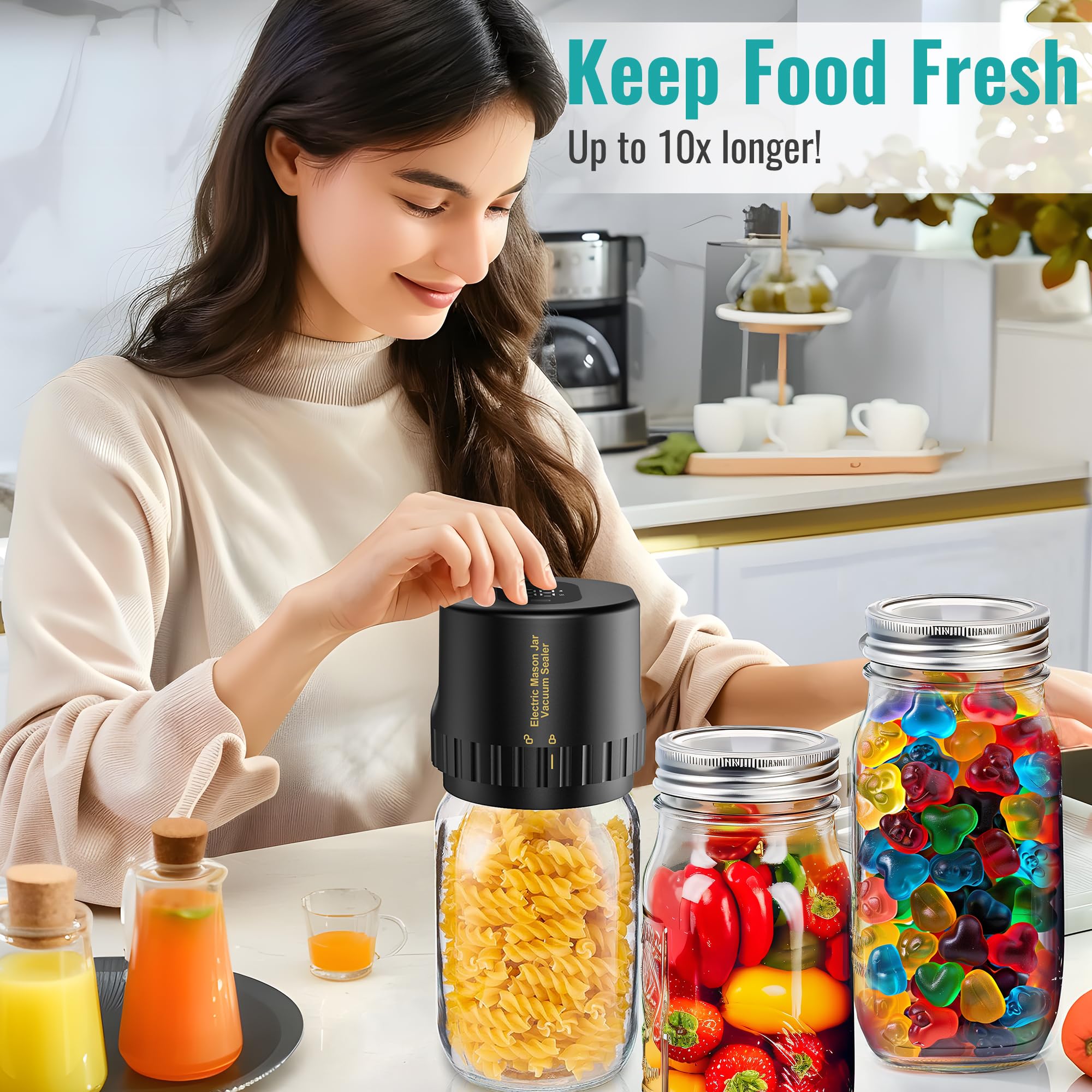 2025 Upgraded M13 Auto Electric Mason Jar Vacuum Sealer - Smart Wide & Regular Mouth Canning Jar Lid Sealer - Portable Food Preservation System for Home, Kitchen & Camping - Perfect for Meal Prep, Sous Vide & Long-Term Food Storage