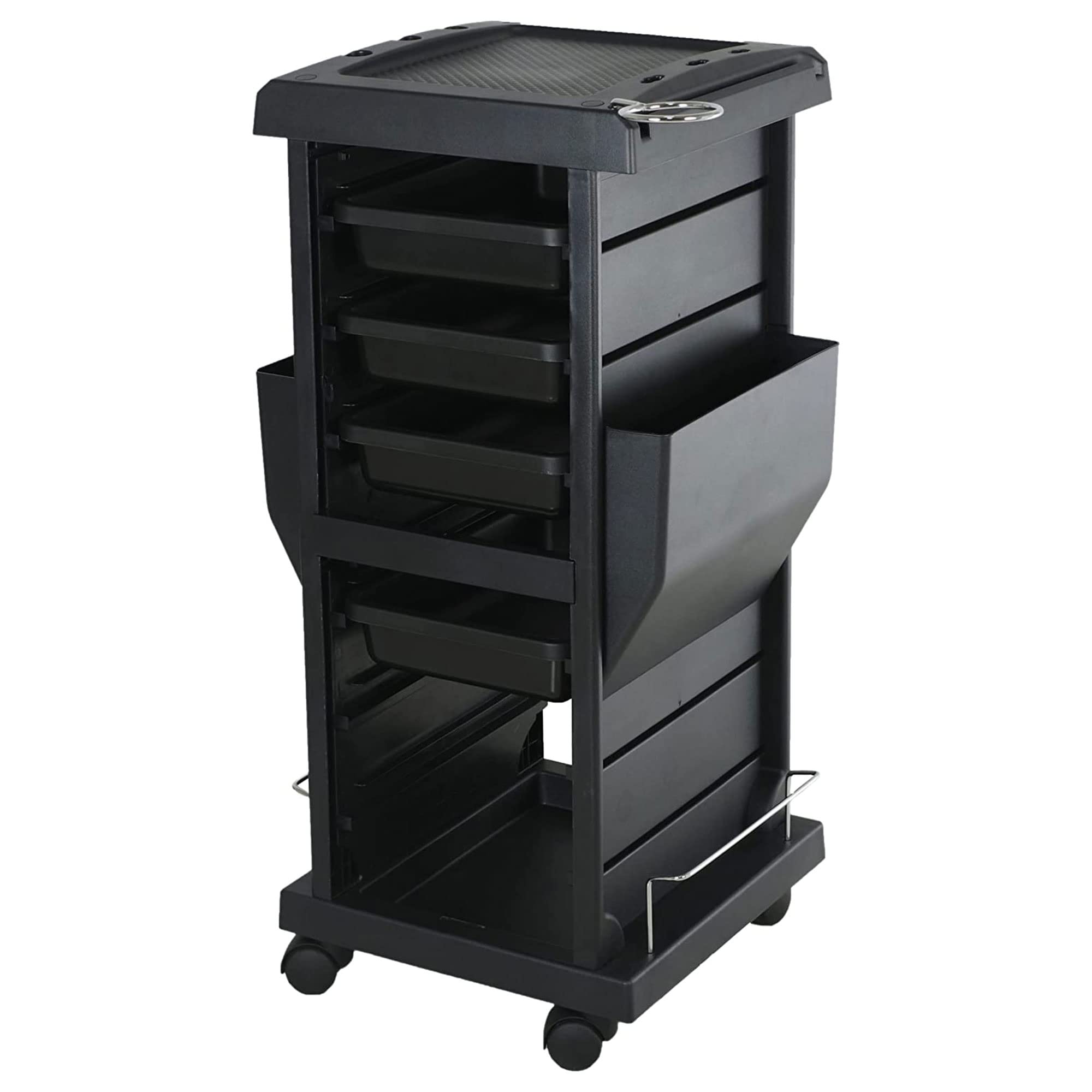 PureSana Professional Salon Trolley with 4 Drawers - Rolling Beauty Cart for Hair Styling, Nail Polish & Cosmetology Supplies - Chromium® 100A Black - Perfect for Salon Stations, Home Beauty Rooms & Mobile Stylists