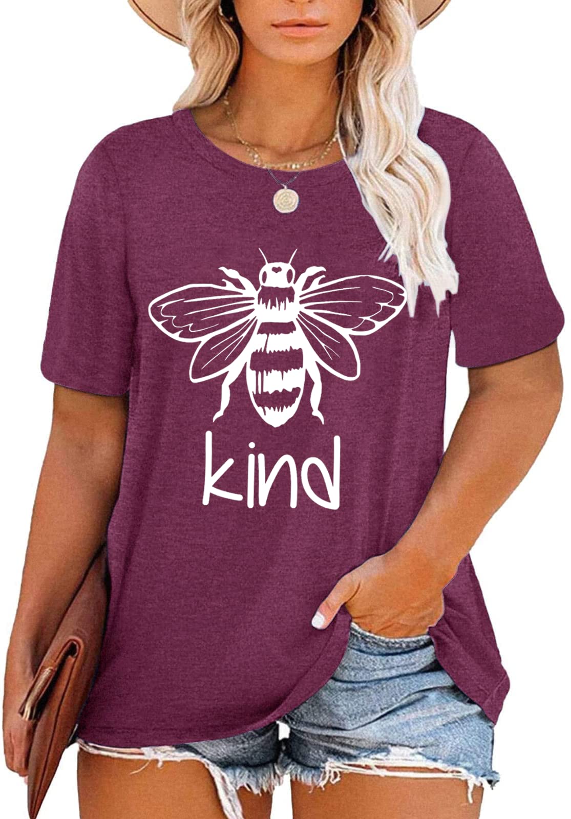 Plus Size Bee Kind T-Shirt for Women - Cute Bee Graphic Tee, Funny Inspirational Short Sleeve Top for Teachers | Casual Wear, Gift Idea, Work & Everyday Outfit