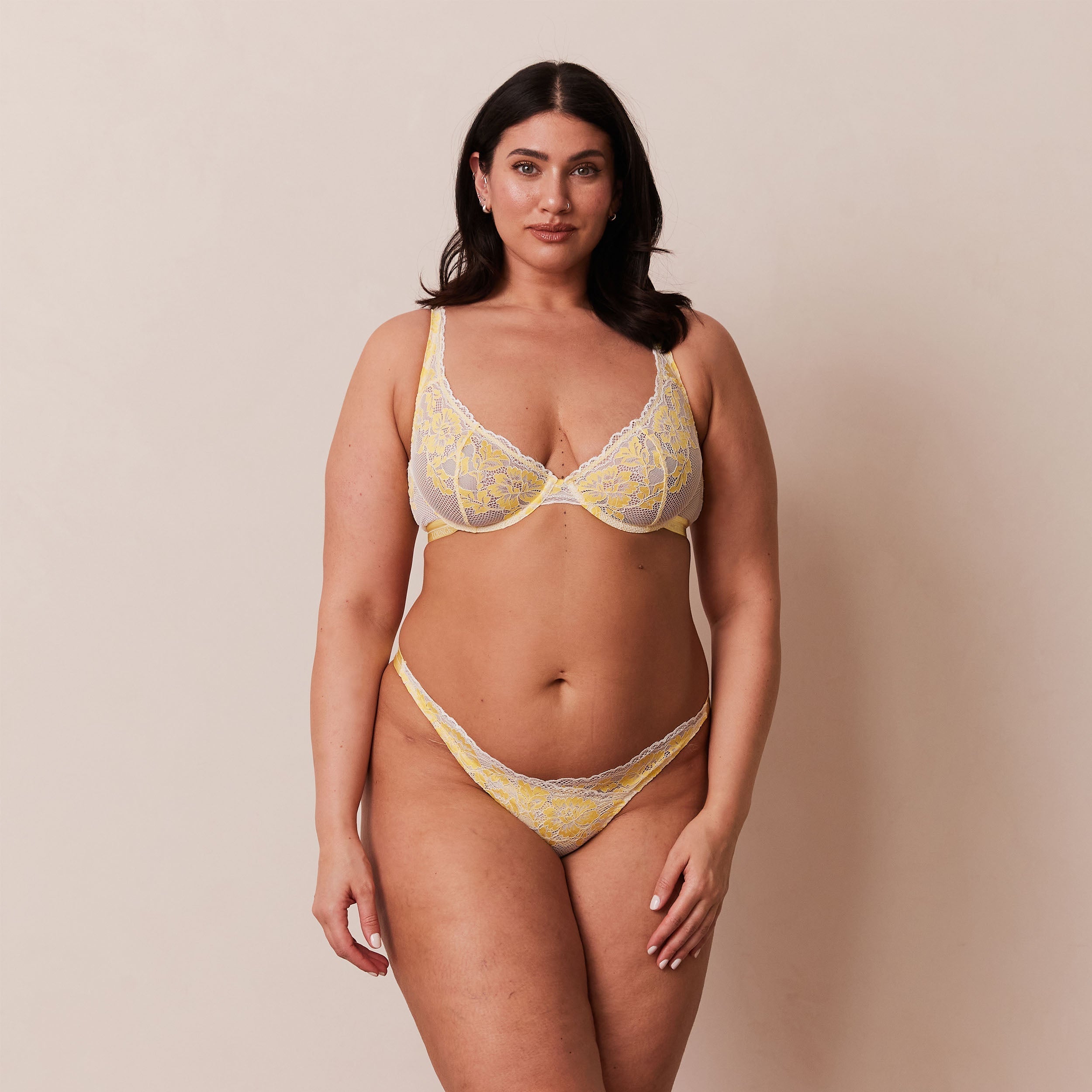 Luxury Balcony Bra - Comfortable Lace Underwire Bra for Women, Sexy Lingerie in Lemon Yellow - Perfect for Everyday Wear, Date Nights & Special Occasions