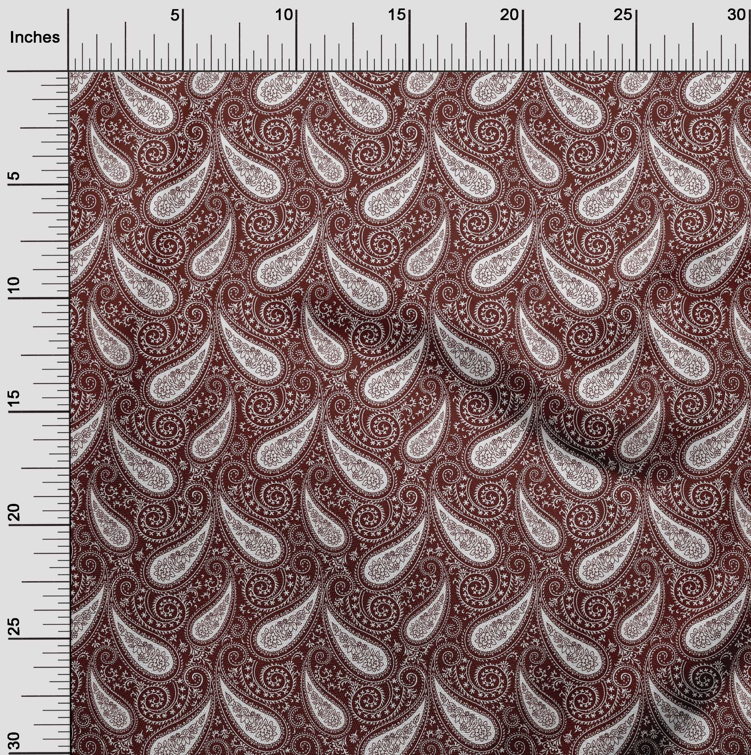 oneOone Rayon Maroon Paisley Print Fabric - 56 Inch Wide Premium Sewing Material for DIY Clothing, Dresses & Home Decor Projects | Soft & Durable by The Yard