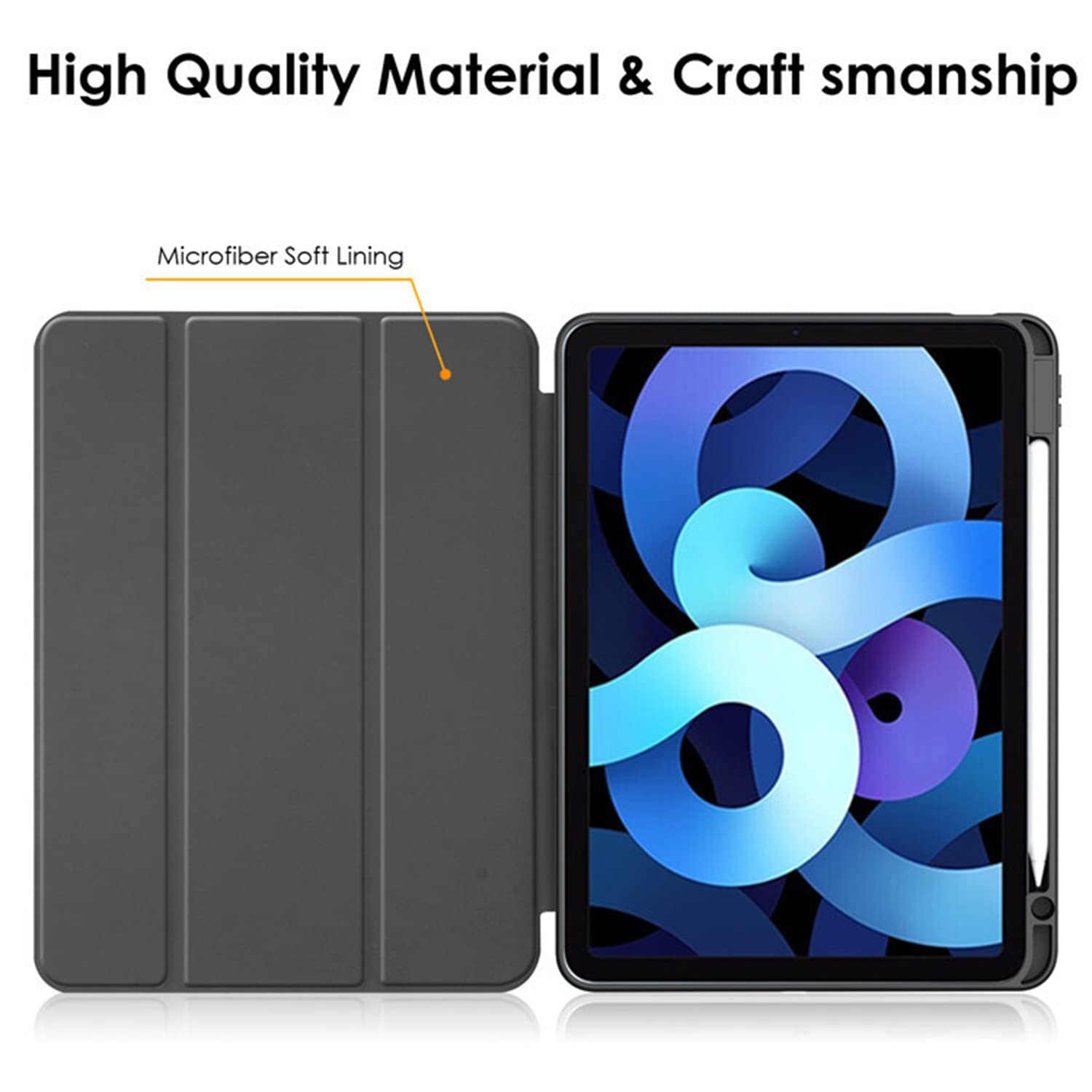 HUEZOE iPad Air 5/4 & iPad Pro 11 Case (2022/2021/2020/2018 Models) - Hard Acrylic Back Cover with Pencil Holder, Auto Sleep/Wake Feature - Black - Perfect for Work, School & Travel Protection