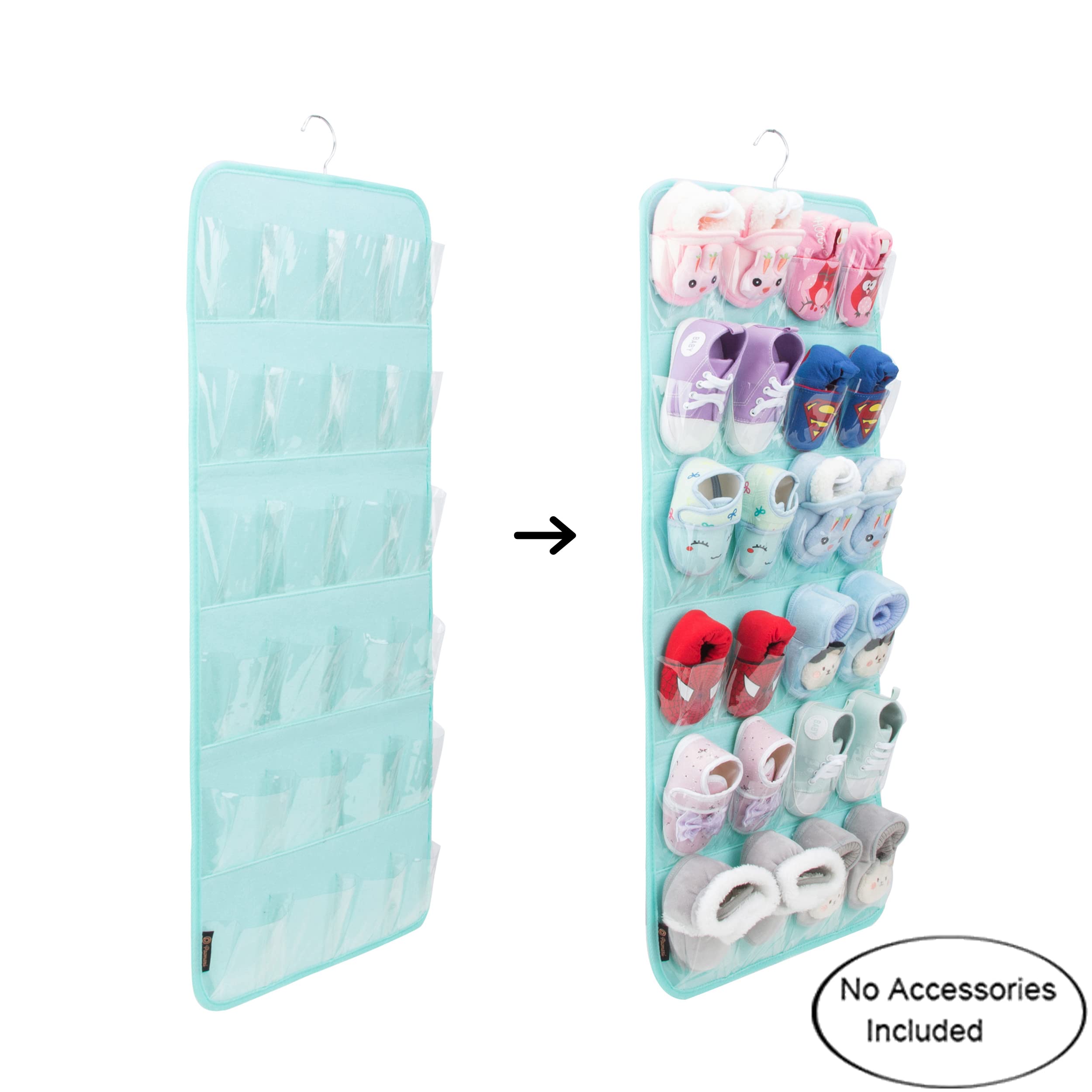 PACMAXI Over The Door Hanging Baby Shoe Organizer - Holds 12 Pairs of Boys & Girls Shoes, Felt Material in Mint Green - Perfect for Nursery, Closet & Small Space Organization