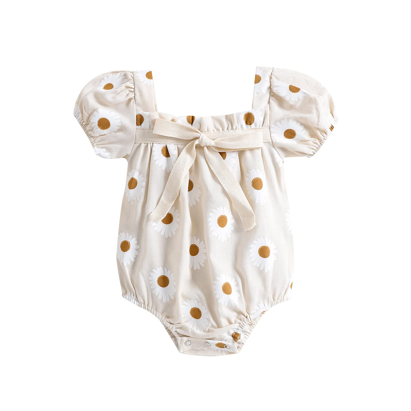 Tsnbre Newborn Baby Girl Romper - Daisy Print Short Sleeve Bodysuit Jumpsuit | Soft Cotton Summer Outfit for Infants | Perfect for Playdates, Photo Shoots & Family Gatherings