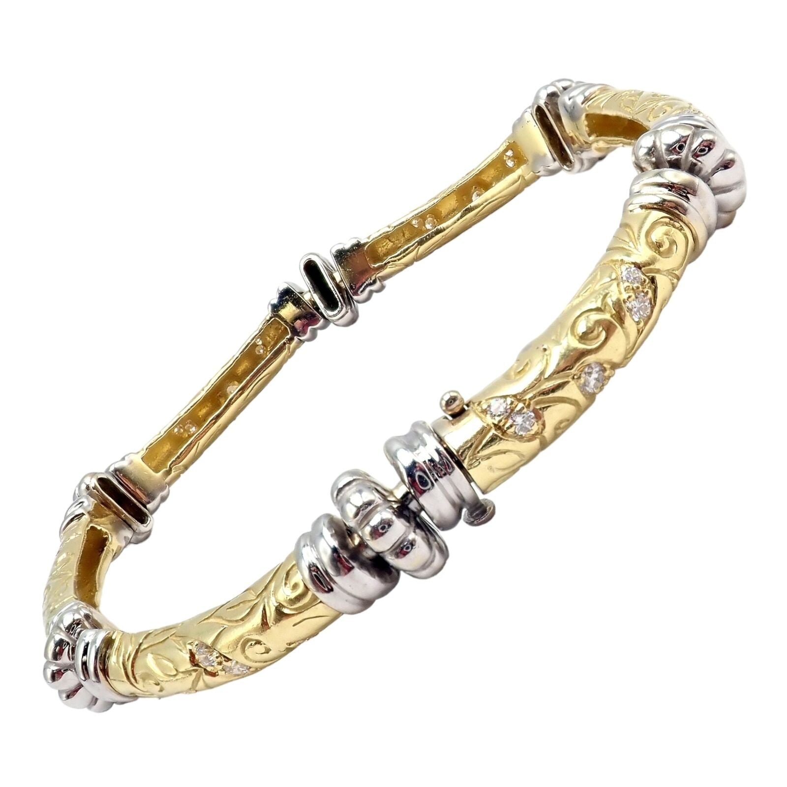 Vintage 18k Yellow & White Gold Diamond Laurel Bracelet for Women - Elegant Jewelry Gift for Anniversary, Wedding & Special Occasions