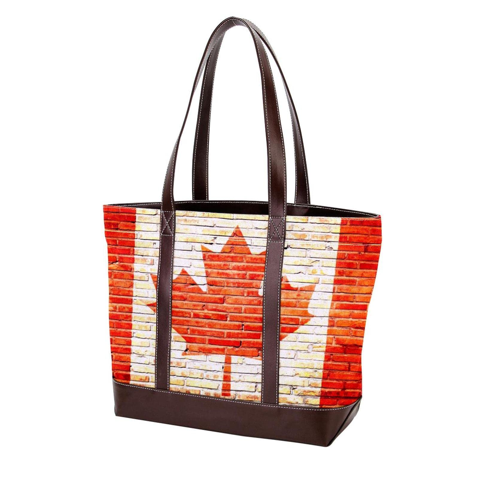 Canadian Flag Tote Bag for Women - Stylish Beach Bag, Laptop Shoulder Bag with Zipper - Perfect for Work, Travel & Shopping (Brick Wall Design)