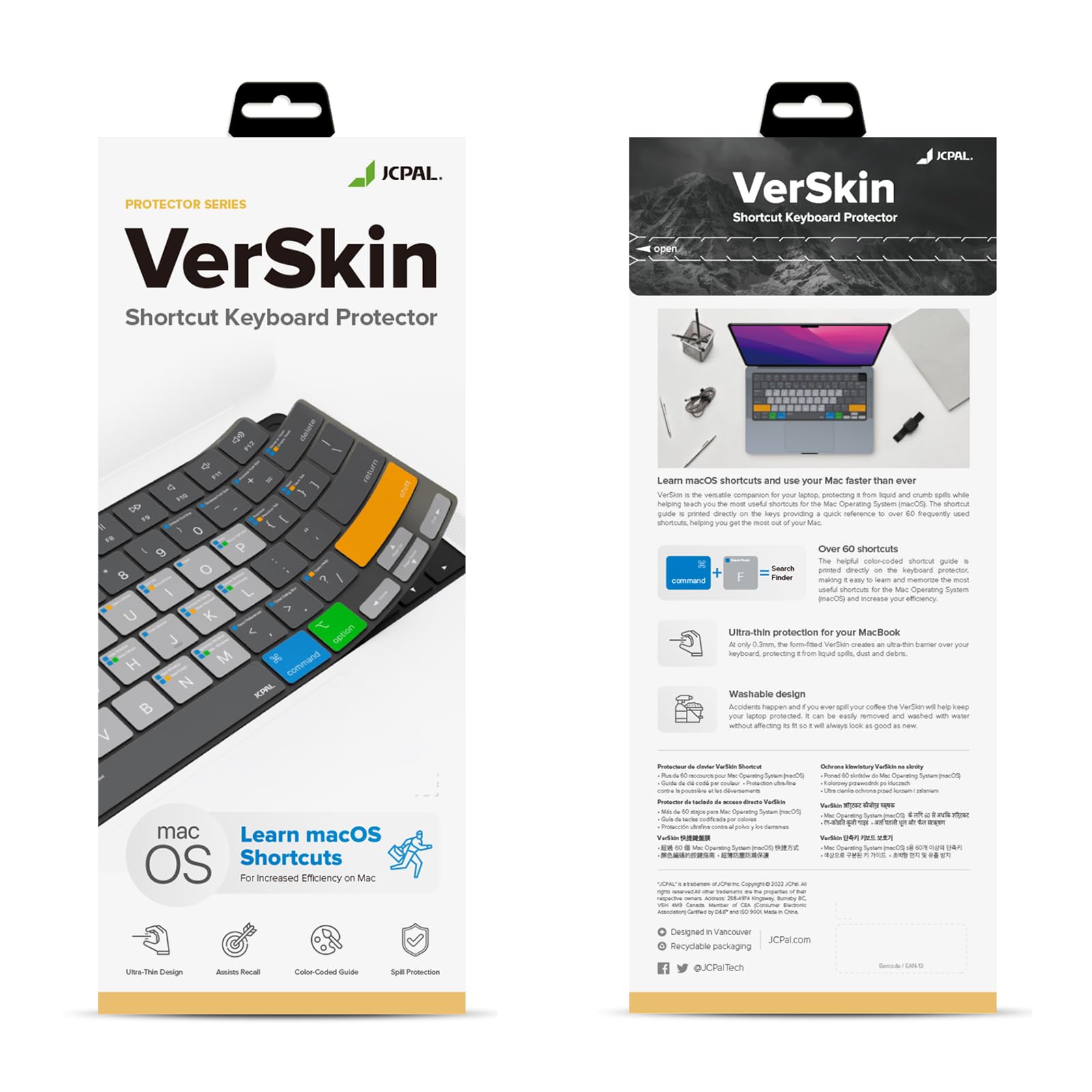 JCPal MacBook Keyboard Cover with Shortcut Guide - Compatible with MacBook Pro 14