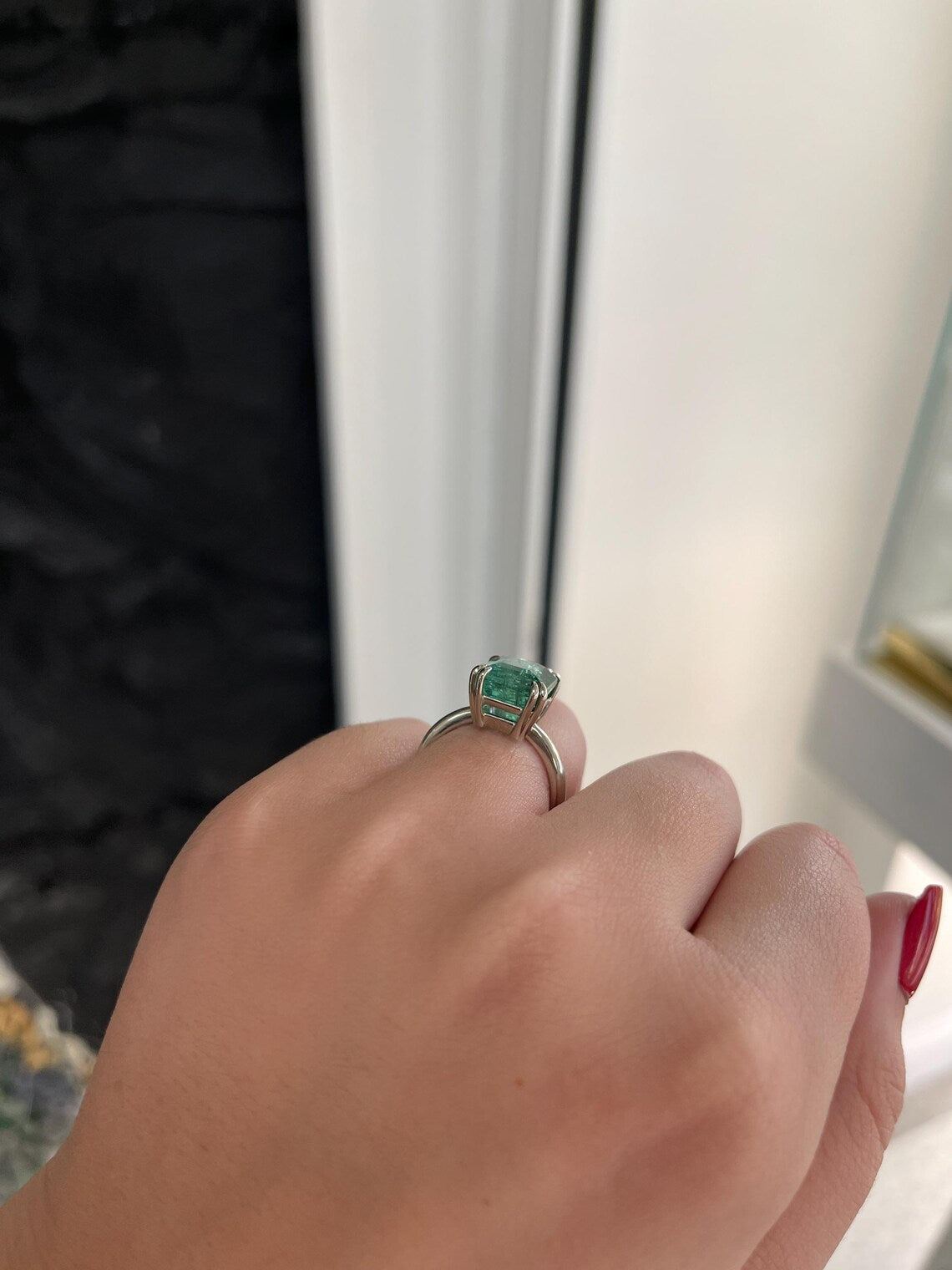 6.01ct Bluish Green Emerald Cut Solitaire Ring for Women - Elegant & Timeless Engagement Jewelry - Perfect for Weddings, Anniversaries & Special Occasions