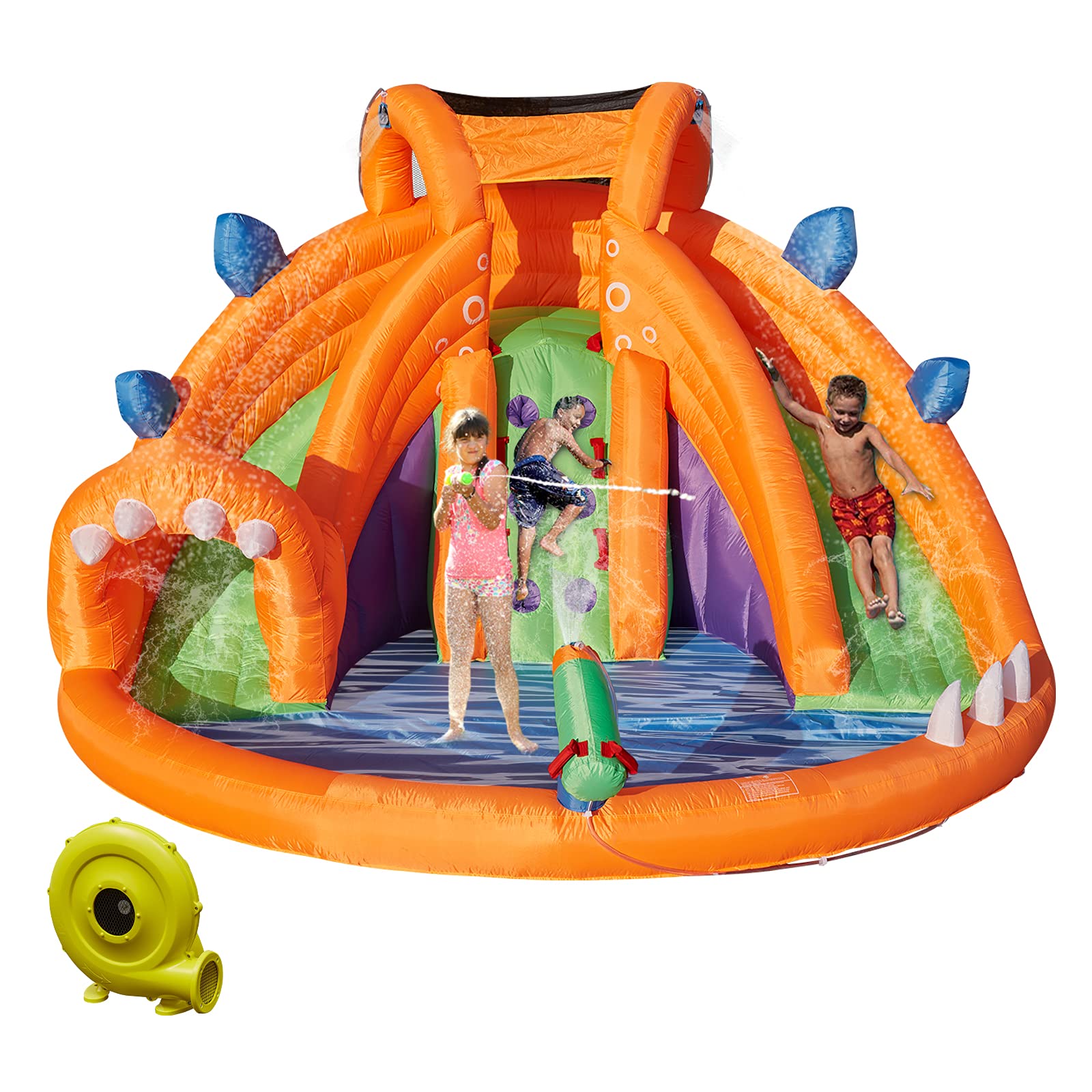 **Kinbor Inflatable Water Slide Bouncer with Climbing Wall, Pool & Water Cannon – Outdoor Bounce House for Kids Ages 3-10 – Perfect for Backyard Parties, Summer Fun & Park Play**
