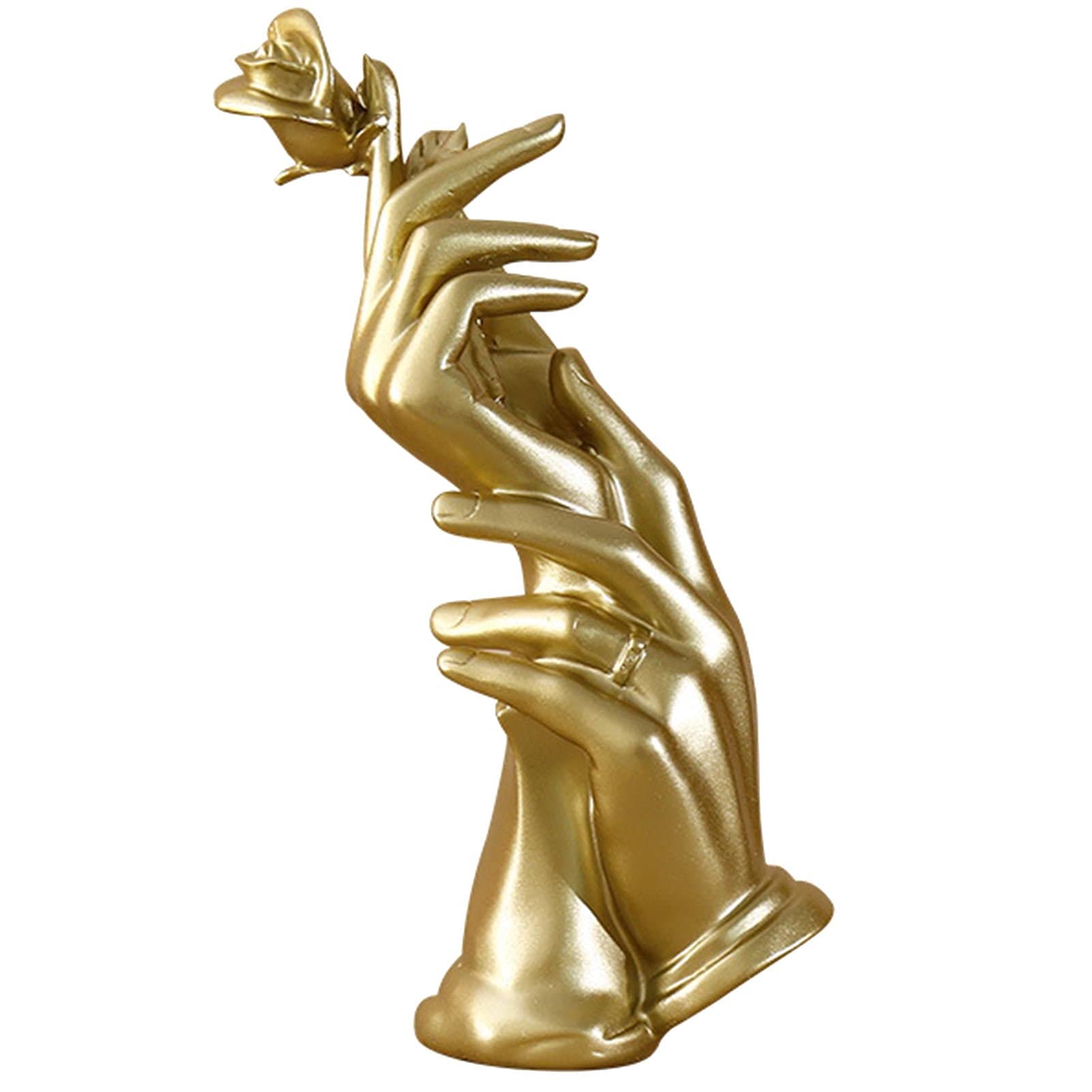 IKAXIYO Golden Resin Hand Sculpture - Aesthetic Home Decor Statue for Living Room, Bedroom, Office & Gift Giving | Modern Art Ornament for Shelf, Desk & Tabletop Display