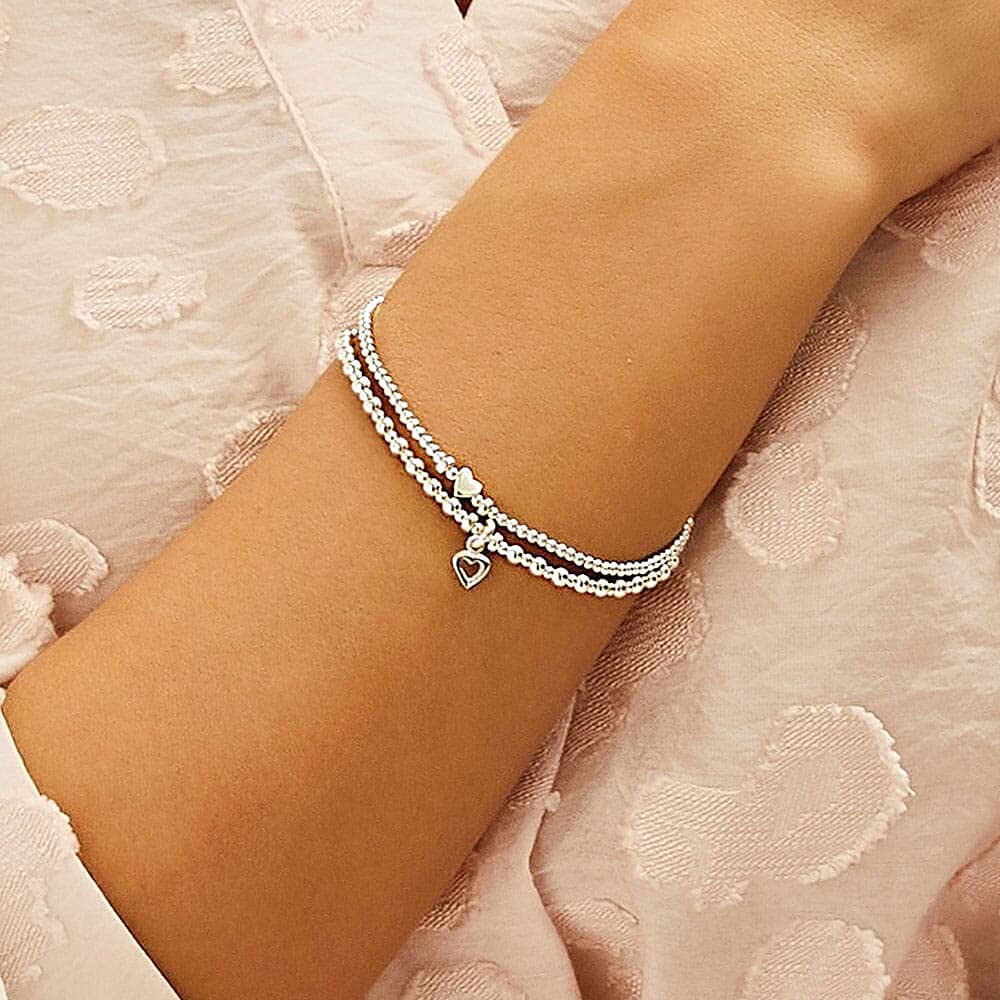 Annie Haak Love Stack Two Bracelets - 925 Sterling Silver Open Heart & Boxed Heart Charms - Anniversary, Mother's Day, Birthday Gift for Women/Wife/Friend - Handmade in UK Jewelry - Perfect for Romantic Occasions & Special Celebrations
