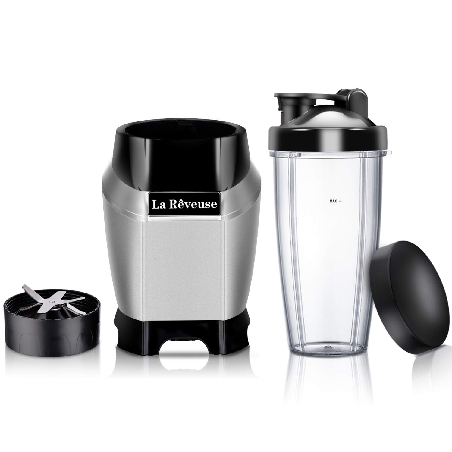 La Reveuse 1000W Personal Blender for Shakes, Smoothies & Protein Drinks - 24oz BPA-Free Travel Bottle, Dishwasher Safe (Silver) - Perfect for Gym, Office & On-the-Go Healthy Lifestyles