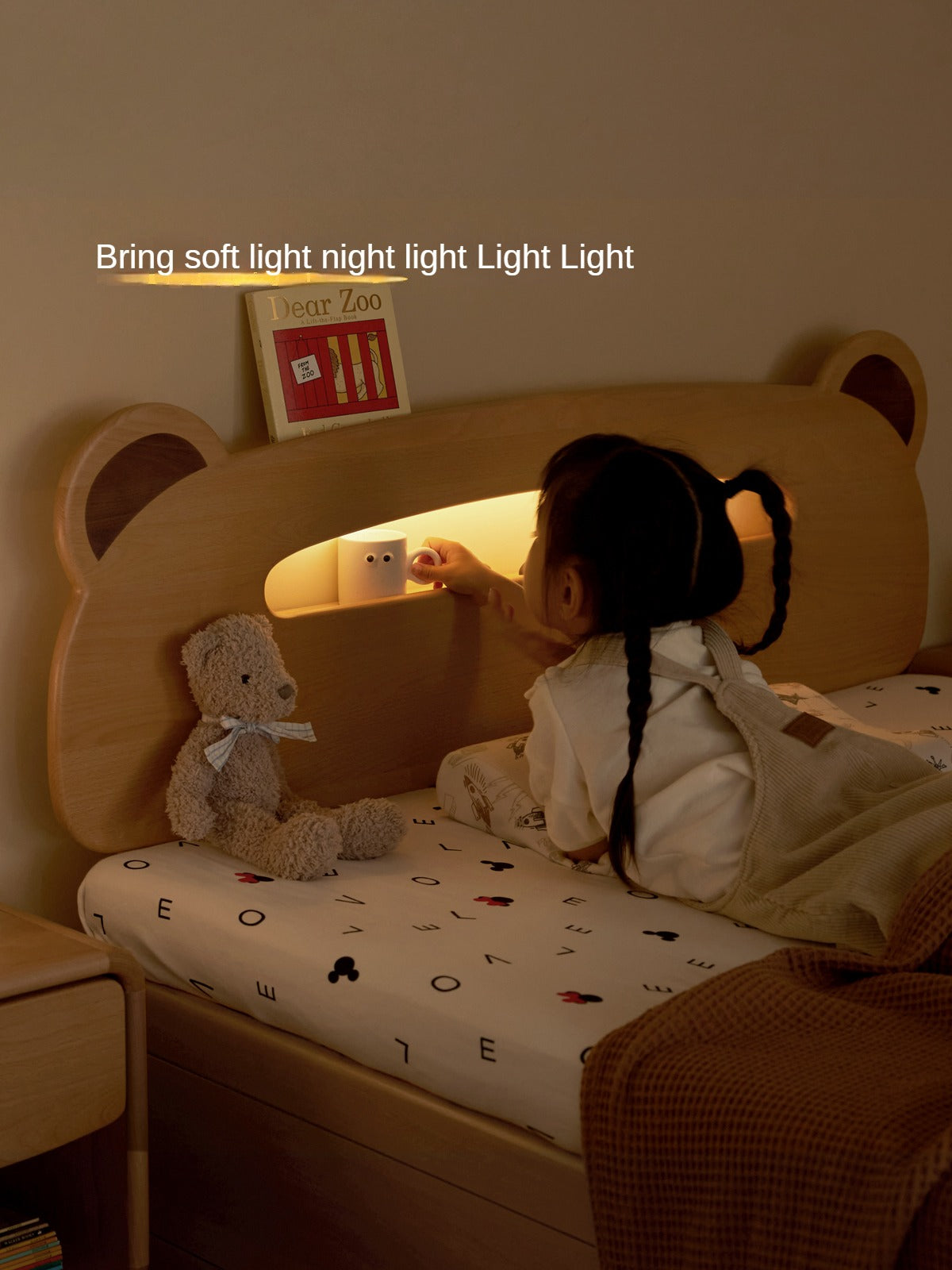 Solid Oak & Beech Wood Bear Night Light Box - Handcrafted Wooden Bedside Lamp for Kids Room, Nursery Decor, Cozy Bedtime Reading Light - Perfect Gift for Baby Showers & Children's Bedrooms
