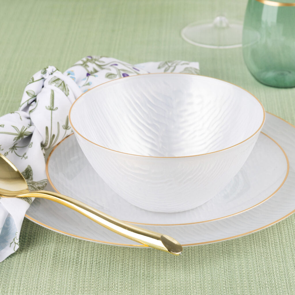 16 oz. Pearl and Gold Rim Round Soup Bowls - Set of 10, Elegant Dinnerware for Soup, Salad, Pasta - Perfect for Restaurants, Catering, and Home Dining