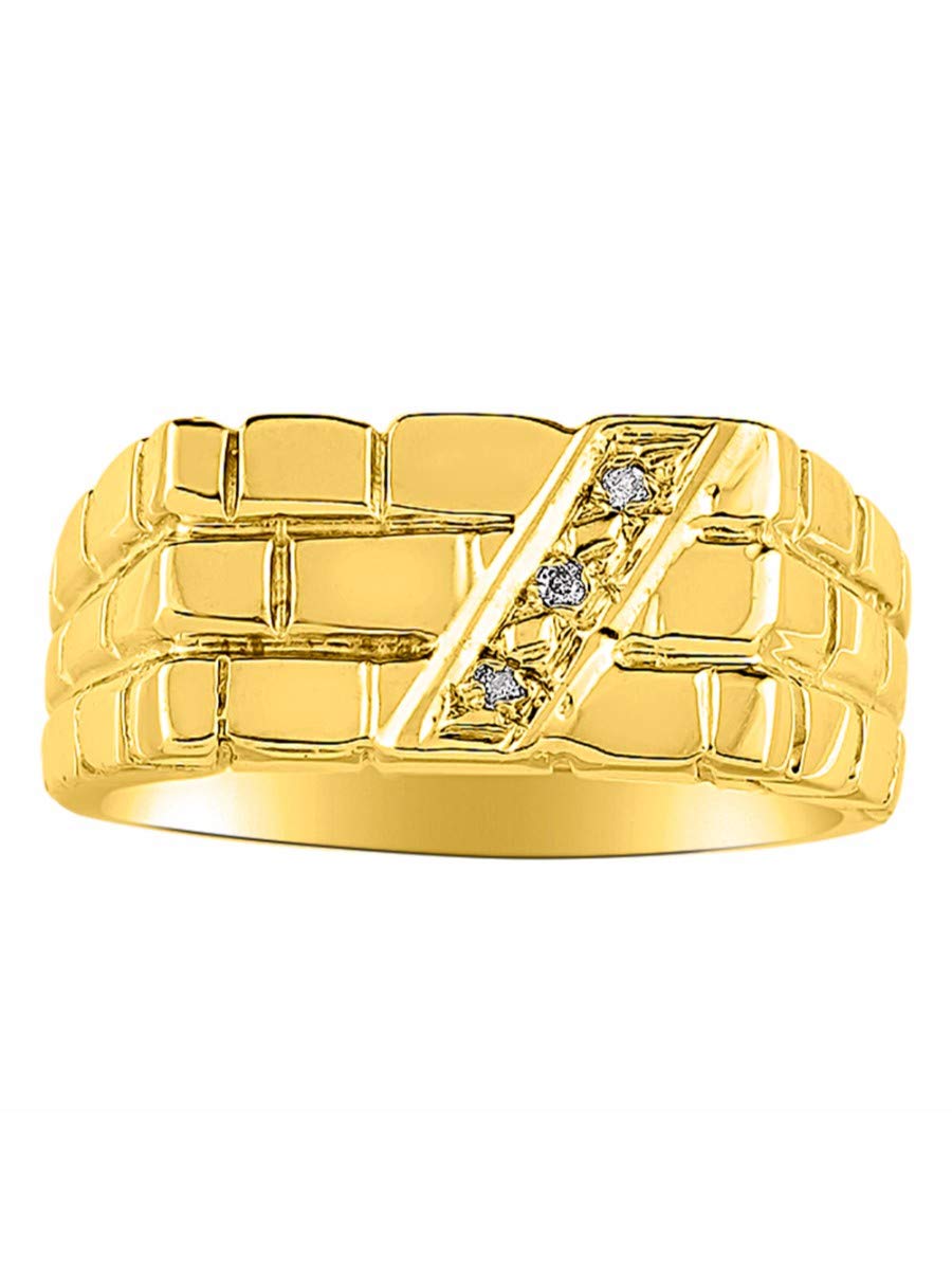 RYLOS Men's Rings - Sterling Silver & Gold Plated Designer Brick Style Rings with Genuine Diamonds (Sizes 6-13) | Elegant Wedding Band & Everyday Fashion Jewelry for Men
