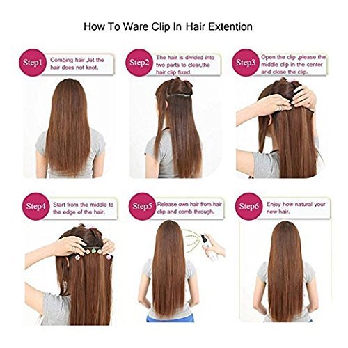 Premium Clip-in Synthetic Hair Extensions for Women - 20-24 Inch Straight Dark Brown Human-Like Fibers (5 Clips) | Voluminous & Natural Look for Daily Wear, Parties & Special Occasions