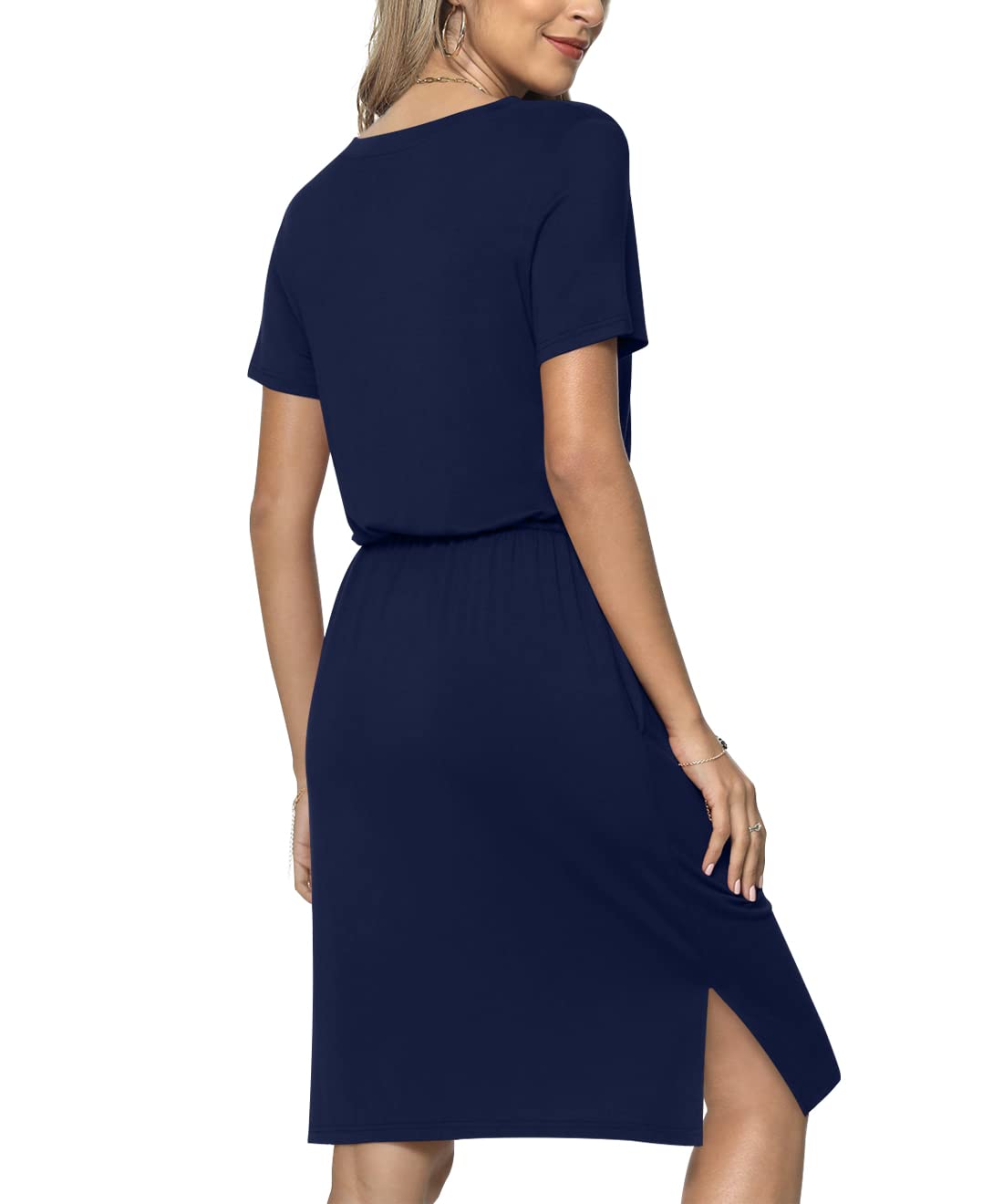 Anydool Women's 2025 Summer Casual Short Sleeve T-Shirt Dress with Pockets - Flattering Hide Belly Design for Work, Office & Weekend Outings