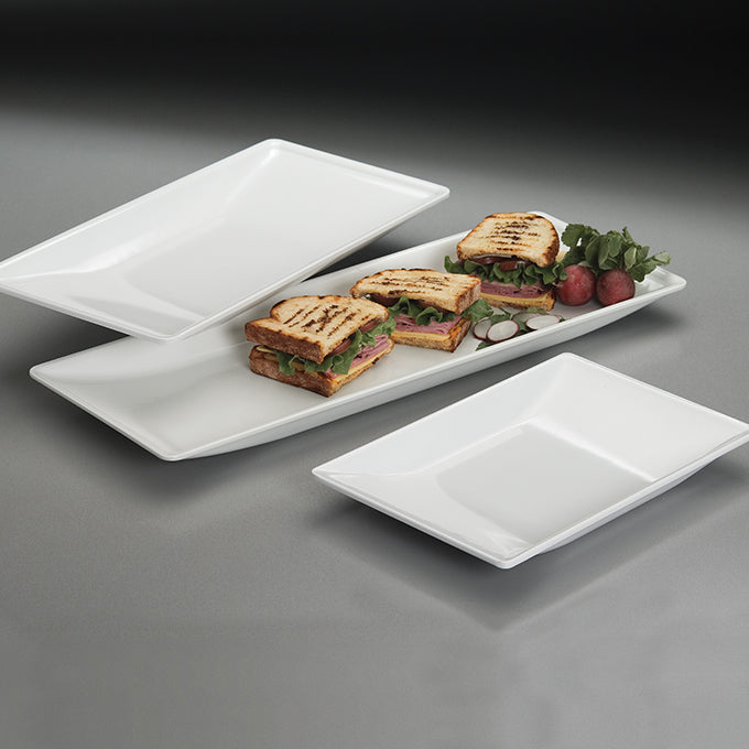 American Metalcraft Endurance 22.9 x 8.3 Inch White Trapezoid Melamine Serving Platter - Durable & Stylish for Catering, Buffets, and Party Food Display (12-Pack Case)