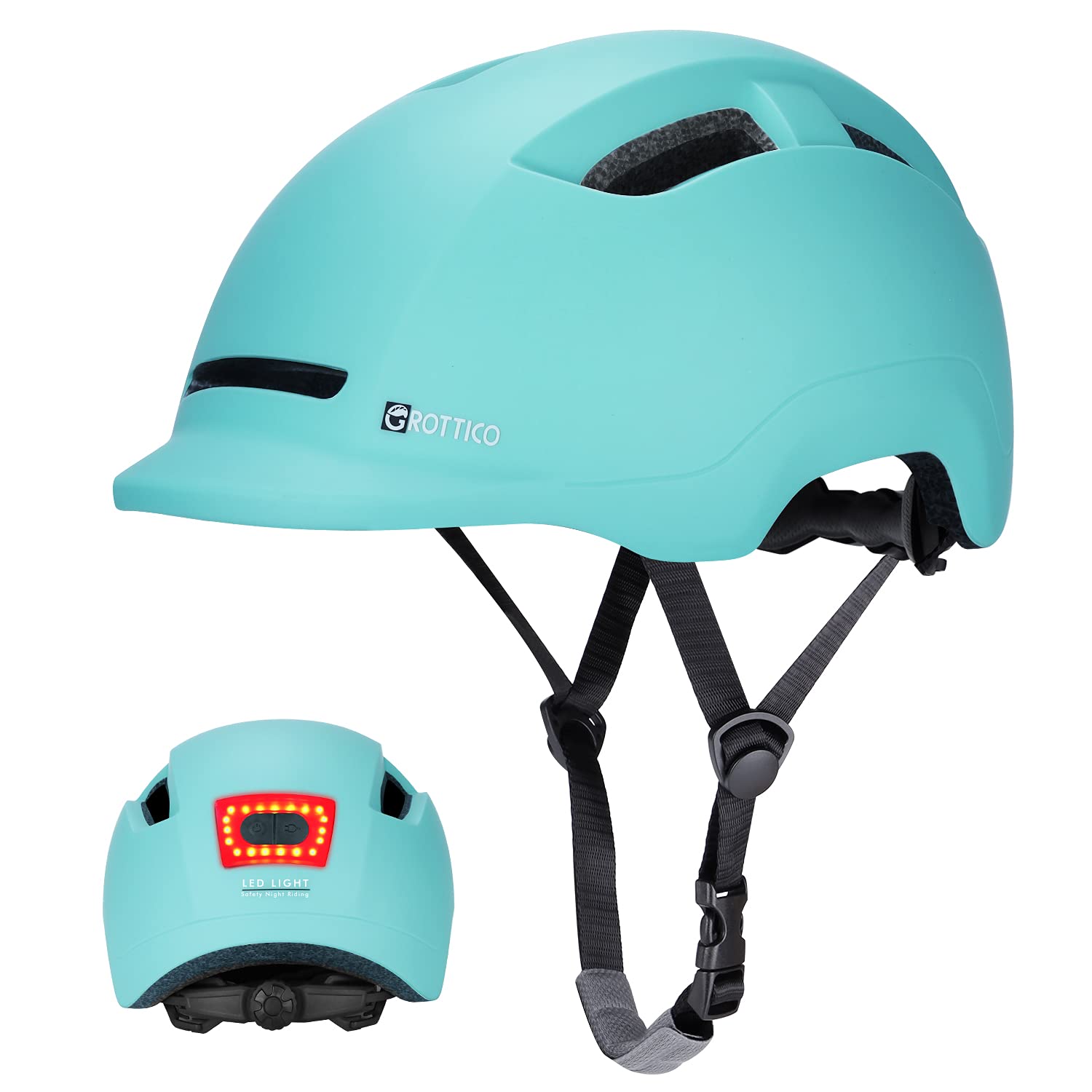 GROTTICO Adult Bike Helmet with LED Light - CPSC & CE Certified for Bicycle, Scooter, Skateboard, Road Cycling & Skating - Lightweight & Ventilated for Commuting, Urban Riding & Outdoor Sports