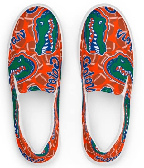 Handmade Florida Gators Canvas Slip-On Shoes for Women - Stylish Orange Alligator Print Casual Shoes for College Fans, Game Day & Everyday Wear