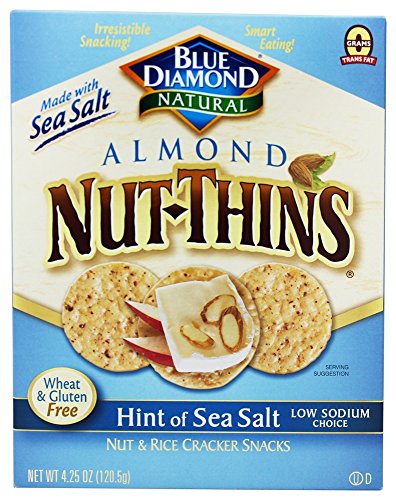Blue Diamond Almond Nut-Thins Nut & Rice Cracker Snacks - Sea Salt Flavor - 4.25 oz (Pack of 2) - Gluten-Free Crunchy Snack for Parties, Office & Healthy On-The-Go Eating