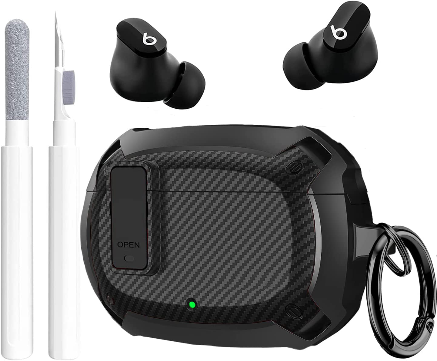 Beats Studio Buds & Studio Buds+ Protective Case Cover 2021/2023 with Lock Clip & Cleaning Kit - Durable Case for Beats Studio Buds Plus - Perfect for Men, Women, Girls & Kids (Black) - Ideal for Travel, Gym & Daily Use