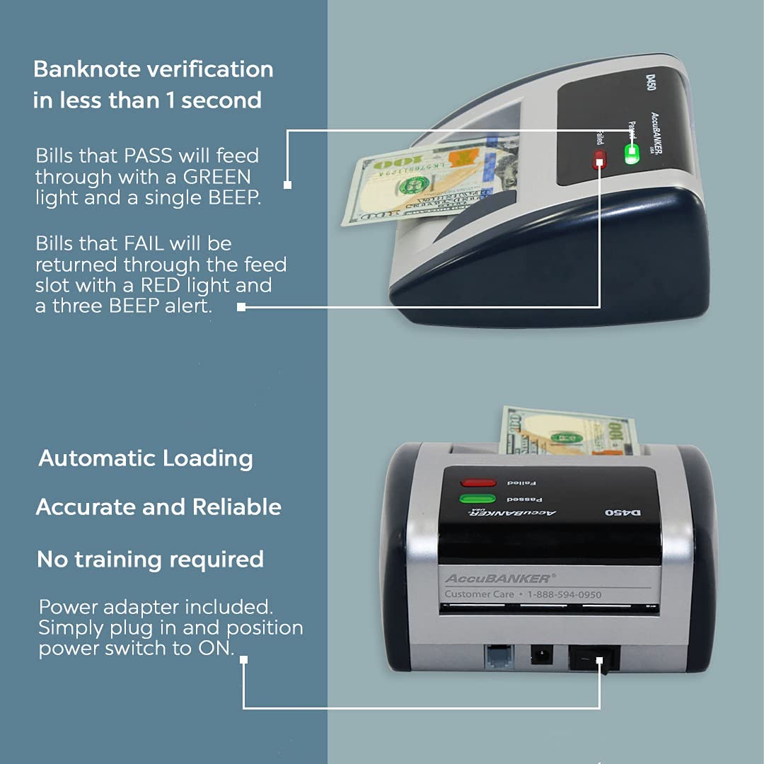 AccuBANKER D450 Counterfeit Bill Detector - UV, Magnetic, Infrared & Watermark Detection | Fast 1-Second Verification with Audio/Visual Alerts | Perfect for Retail Stores, Banks & Cash-Intensive Businesses