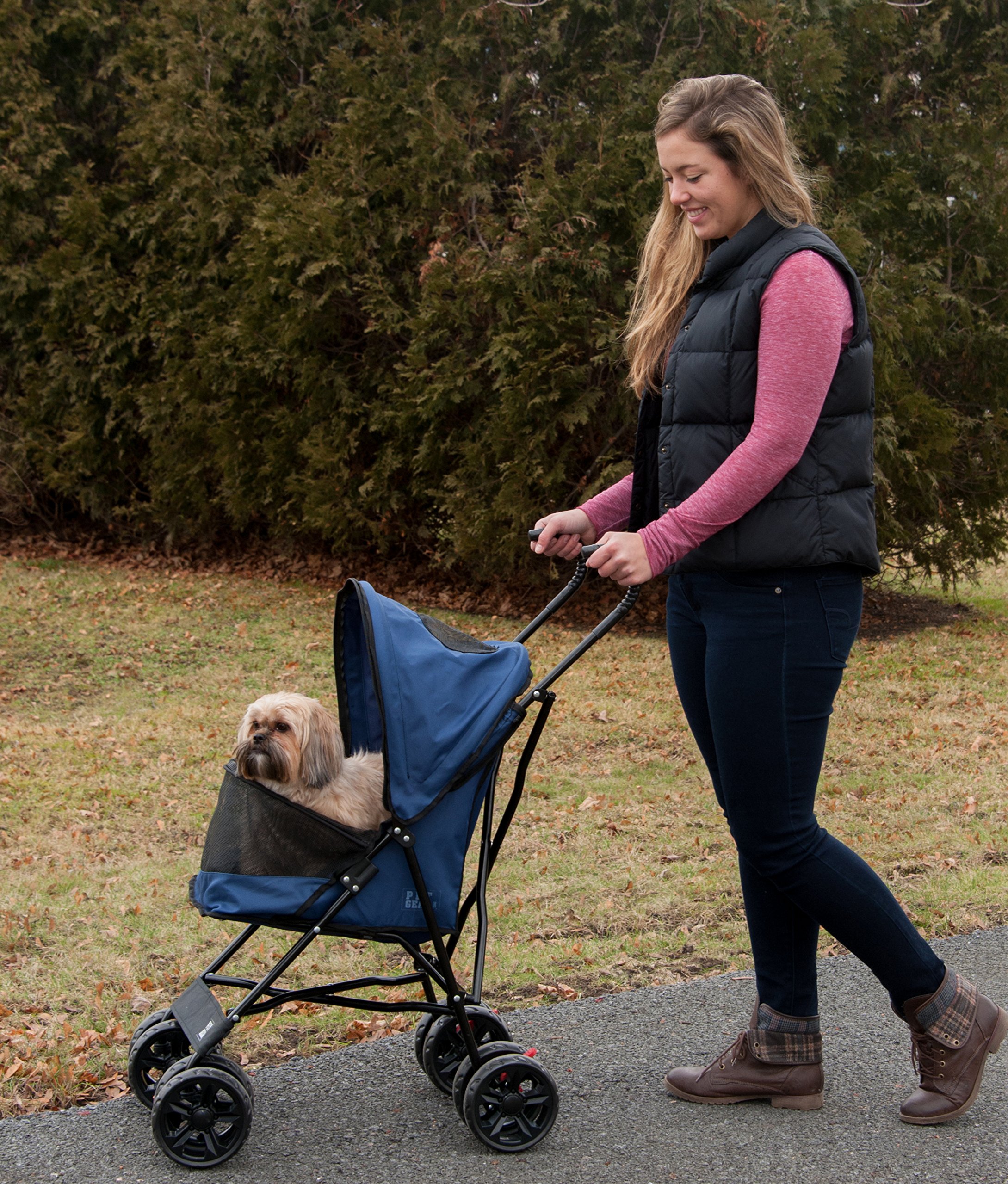 Pet Gear Travel Lite Plus Stroller - Compact & Easy Fold Pet Stroller for Small Dogs & Cats up to 15lbs, No Assembly Required with Large Wheels (3 Colors) - Perfect for Outdoor Walks, Park Visits & Vet Trips