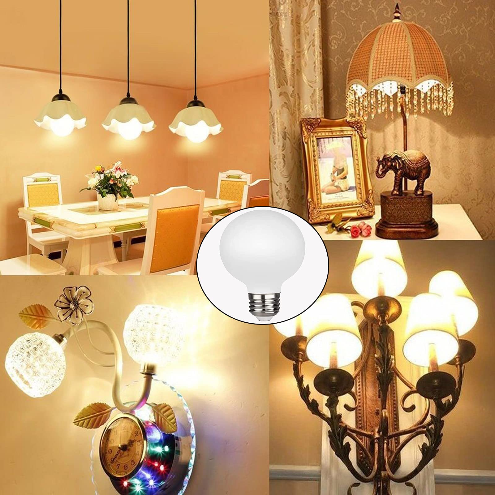 6 Pack G95 Globe LED Light Bulbs - 5W (50W Equivalent) Warm White 3000K, E26 Medium Base, AC110V - Perfect for Bathroom Vanity, Mirror Lighting & Home Decor