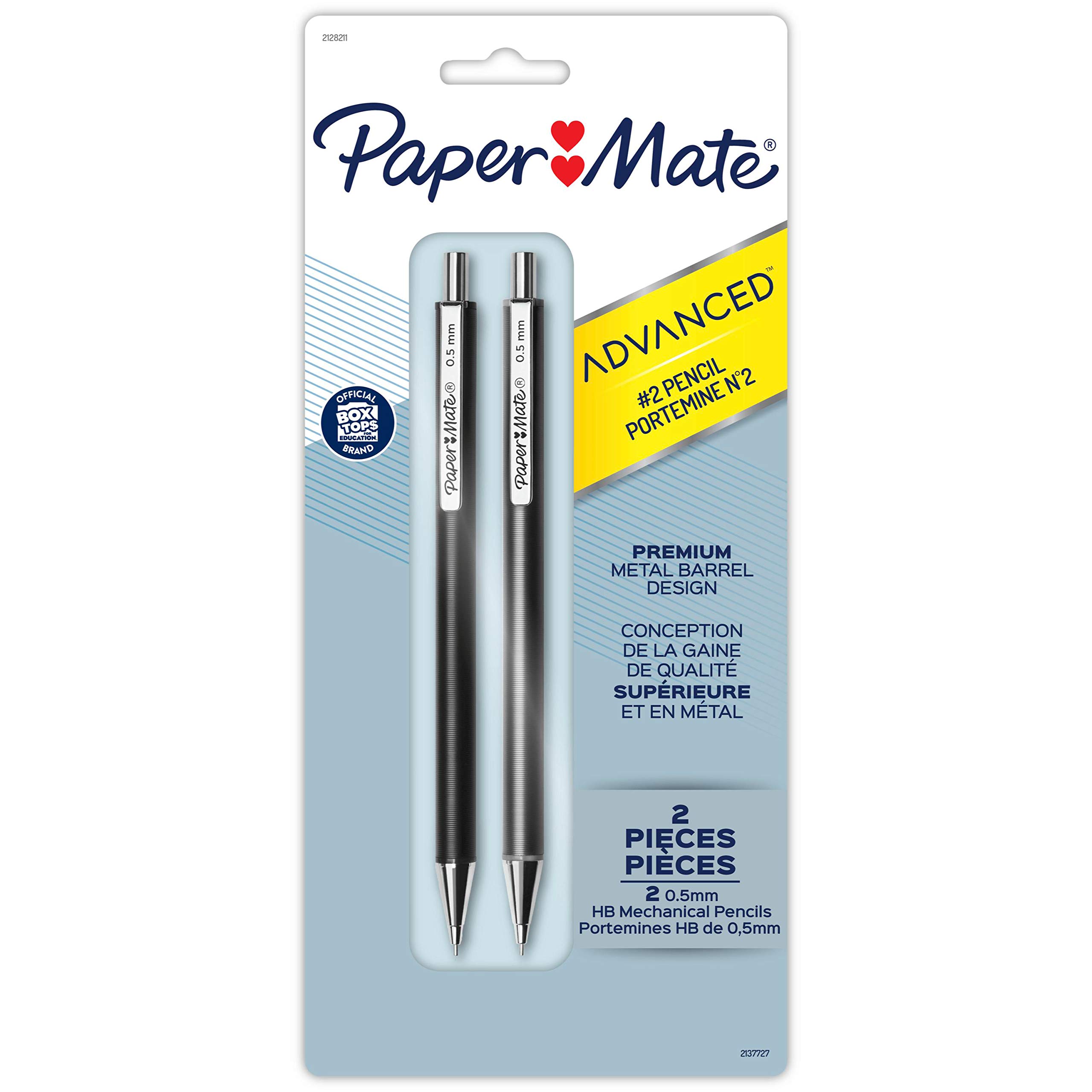 Premium Paper Mate Advanced Mechanical Pencils - 0.5mm #2 Lead, 2-Pack with Metal Barrel (Black & Gunmetal Gray) for School, Office & Sketching - Smooth Writing Drafting & Technical Drawing Pencils