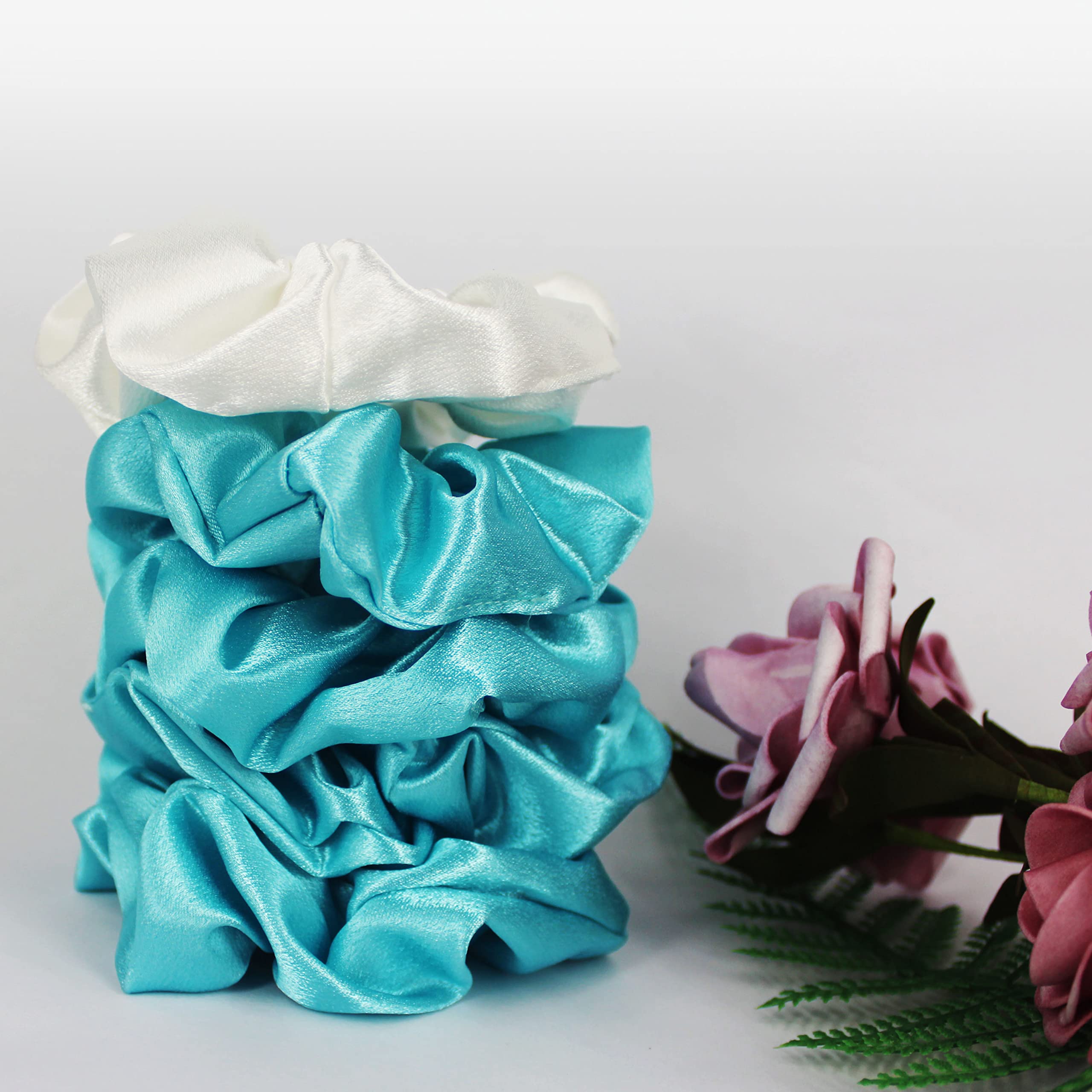 LADY&HOME 10-Pack Bridesmaid Hair Scrunchies - Proposal Gifts for Bachelorette Party, Bridal Shower & Wedding Party (Blue) - Perfect for Bridesmaid Proposals, Wedding Favors & Special Occasions