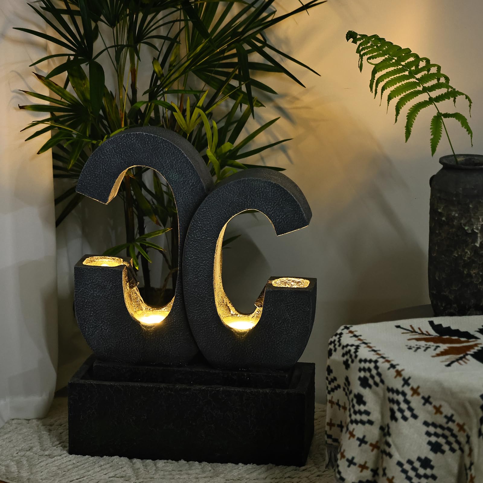 Modern Indoor/Outdoor Water Fountain with LED Lights - 26.4
