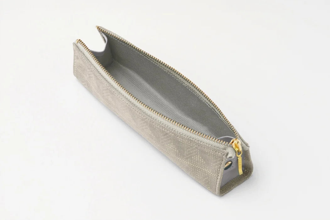 Japanese Koshu Inden Deerskin Leather Pencil Case - Handcrafted Traditional Mt. Fuji Design in Greenish Gray | Perfect for School, Office & Gift Giving | Authentic Made in Japan Stationery