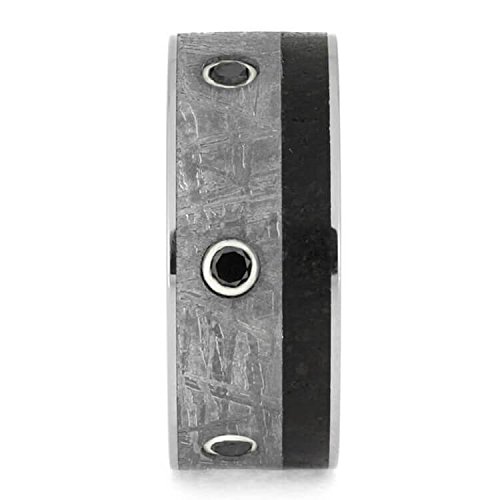 Black Diamond & Gibeon Meteorite Inlay 9mm Titanium Comfort-Fit Wedding Band - Perfect for Men's Engagement Rings, Anniversary Gifts & Unique Jewelry Collections