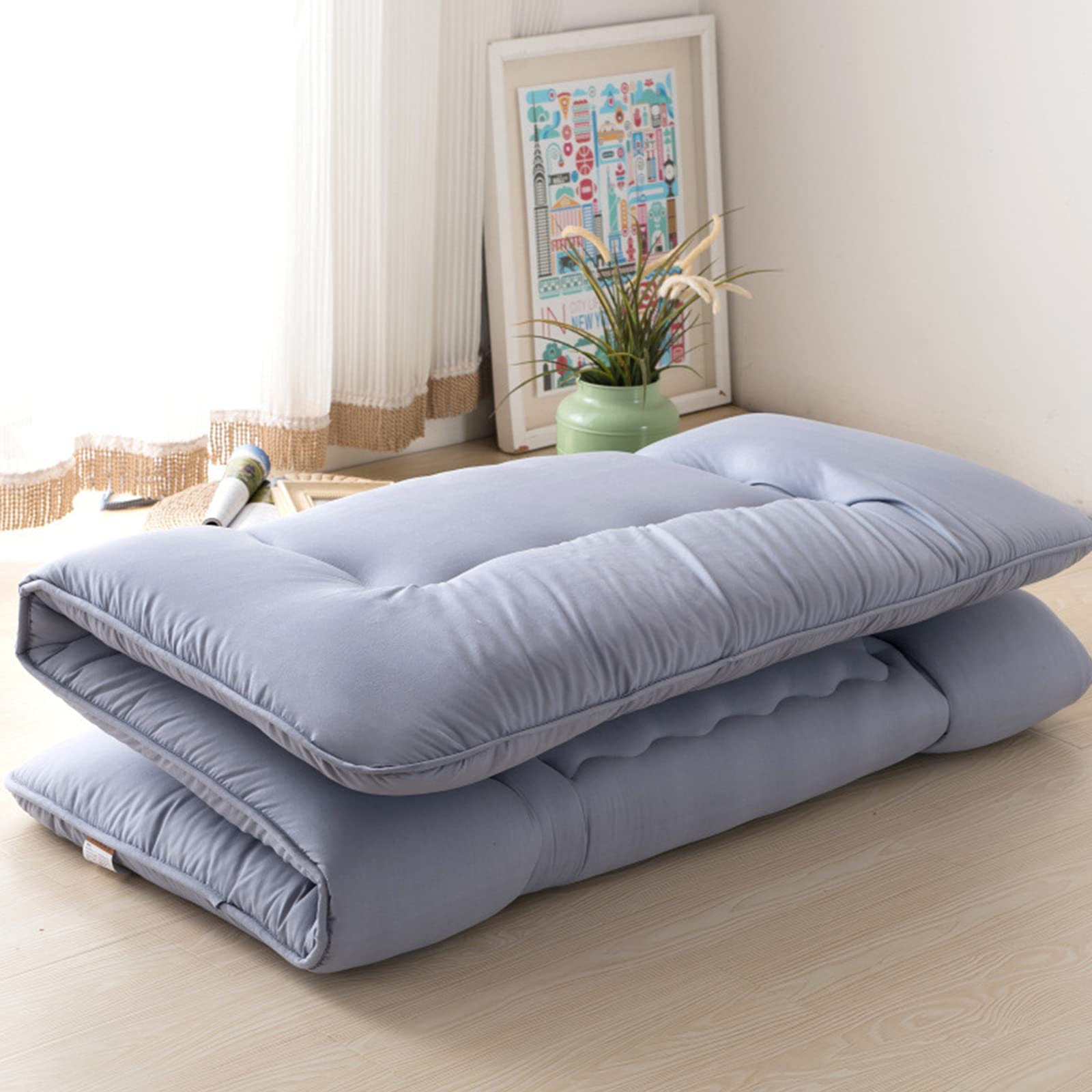 Japanese Futon Mattress - Foldable Gray Tatami Mat for Sleeping, Portable Camping Pad for Adults & Kids (47x80x4.5in) - Ideal for Home, Travel & Outdoor Use