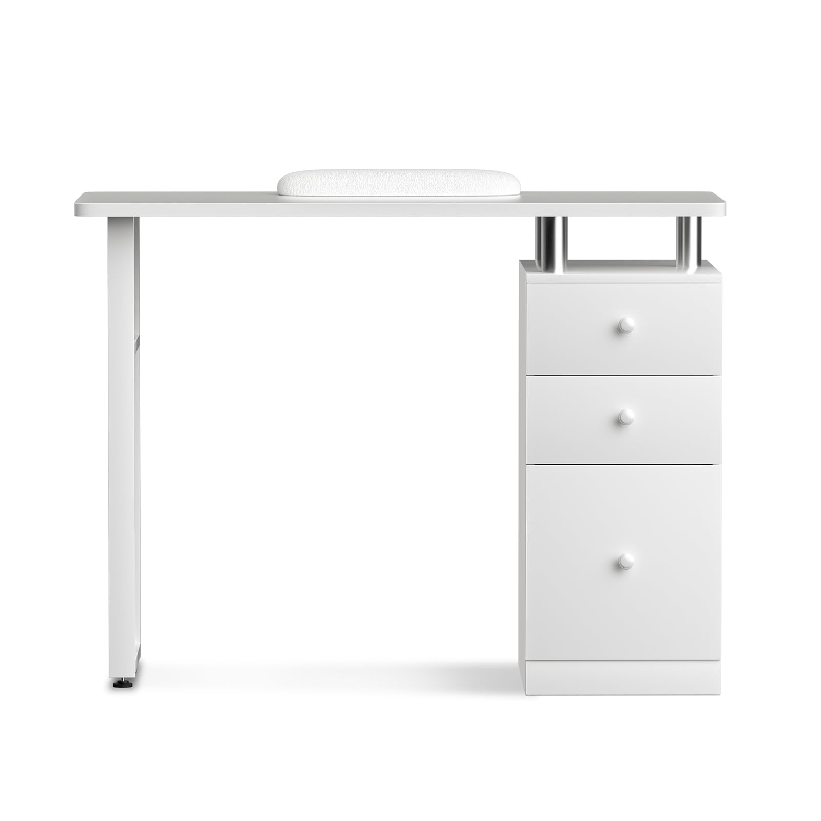 Professional Manicure Table for Nail Technicians - Acetone-Resistant Beauty Salon Desk with Wrist Cushion, 2 Drawers, 1 Cabinet & Open Storage - Perfect for Nail Salons, Home Studios & Mobile Nail Services
