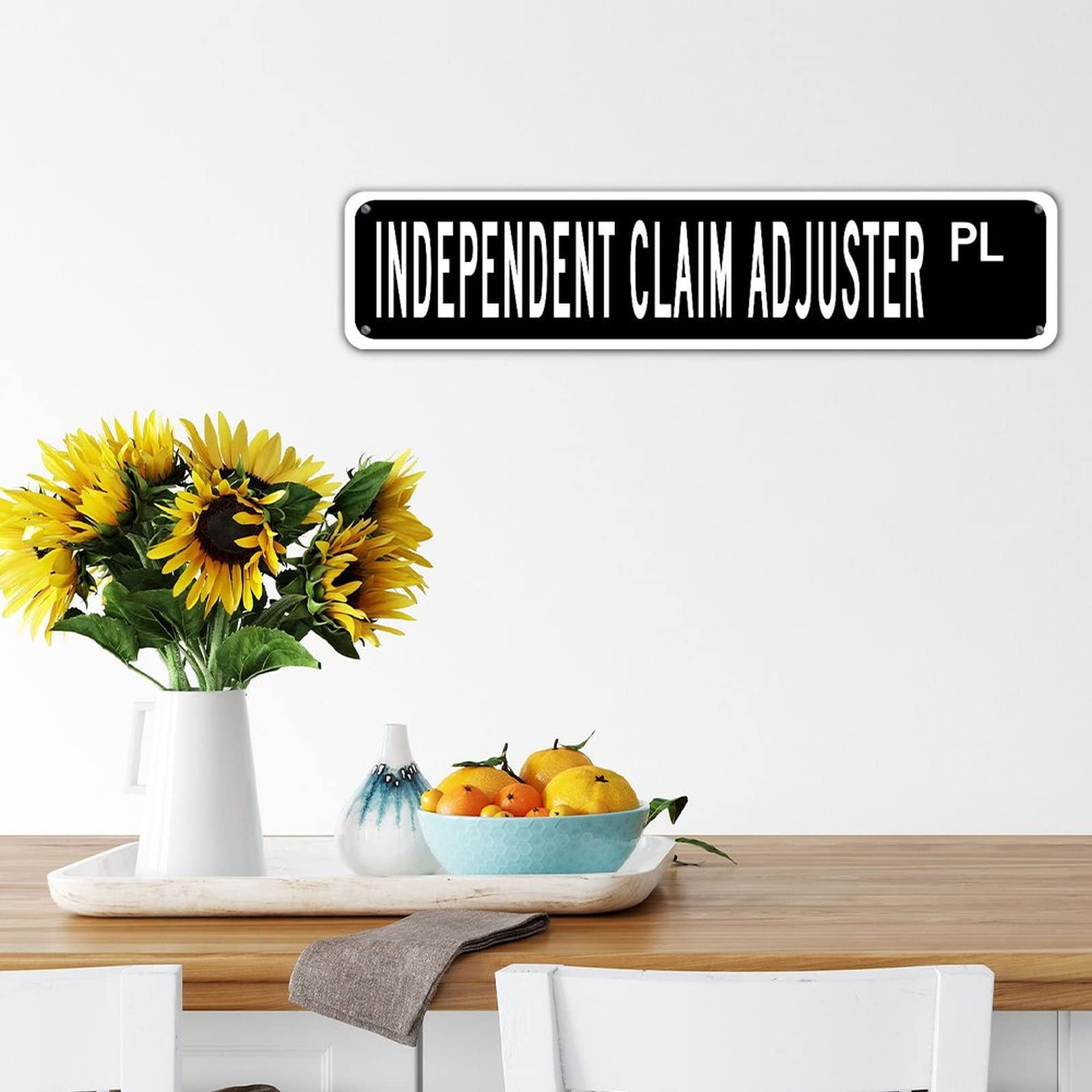 Personalized Independent Claim Adjuster PL Retro Black Office Sign - Water-Resistant Metal Wall Decor for Office, Bedroom, Bathroom - 4x18 Inch Rectangle - Perfect for Professional Spaces & Home Decor