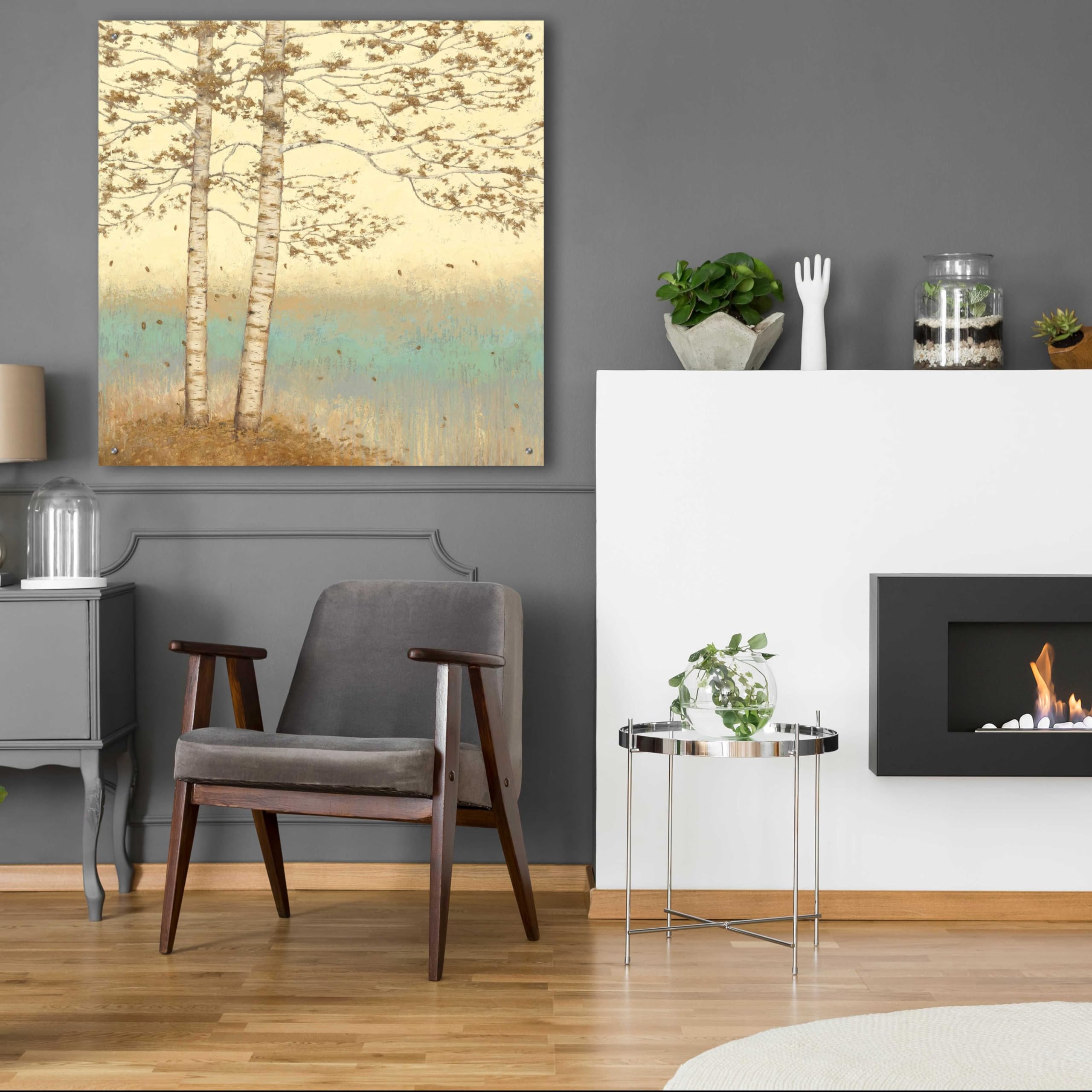 Golden Birch I Acrylic Glass Wall Art by James Wiens - 36x36 Inches Modern Home Decor for Living Room, Bedroom & Office