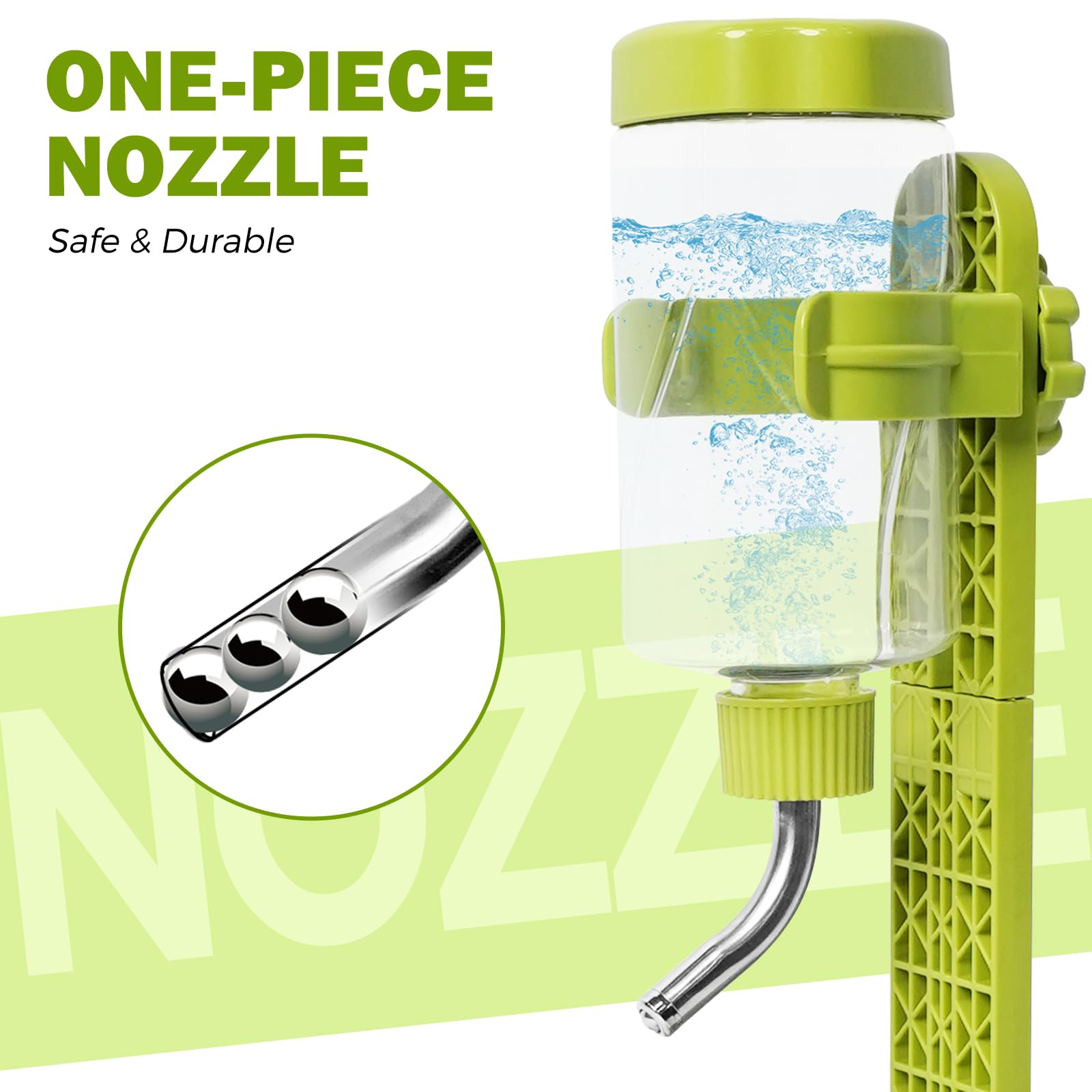 VANNON Top Fill Pet Water Dispenser - 13oz Leakproof Dog Water Bottle with Adjustable Stand for Small Animals, BPA Free, Green - Perfect for Travel, Cages & Outdoor Use