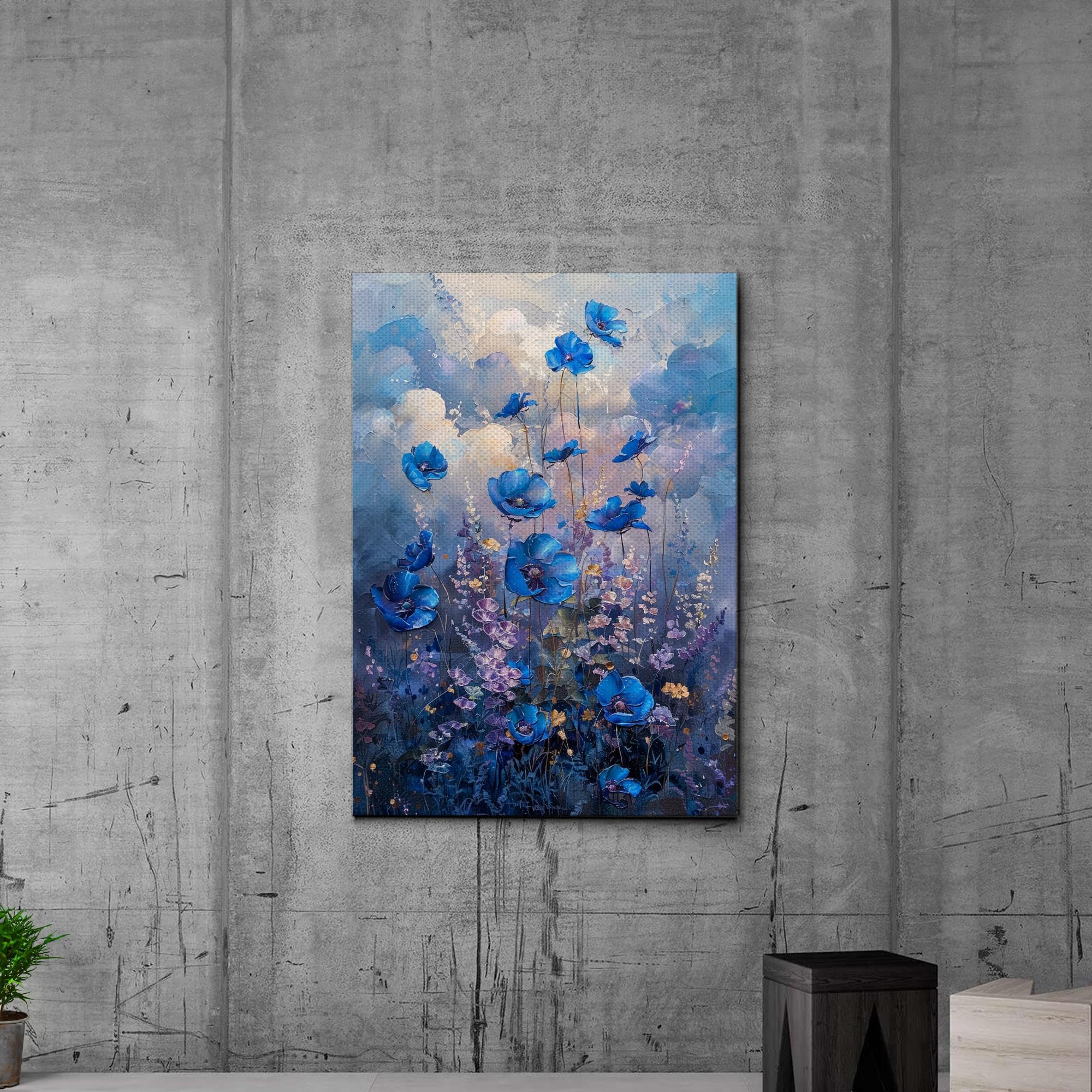 Abstract Purple Orchid Flower Canvas Art - Floral Wall Decor with Mountain Sunset Glow - Handmade Canvas Prints for Living Room, Bedroom & Office Decoration