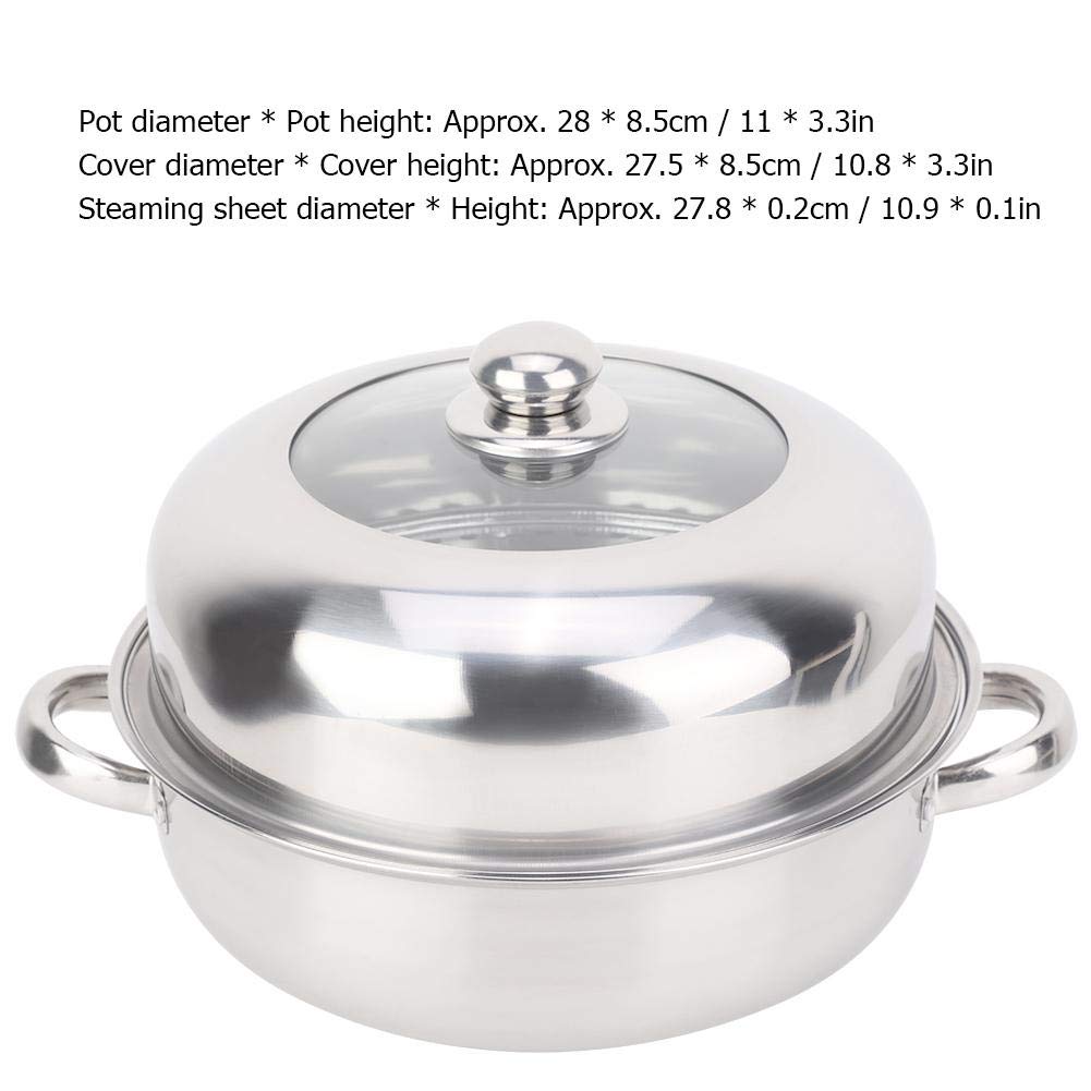 28CM Stainless Steel Steamer Basket with Lid - Single Layer Stockpot for Cooking, Hotpot & Food Steaming | Durable Kitchen Cookware for Home & Restaurant Use | Perfect for Boiling, Steaming Vegetables & Making Soups